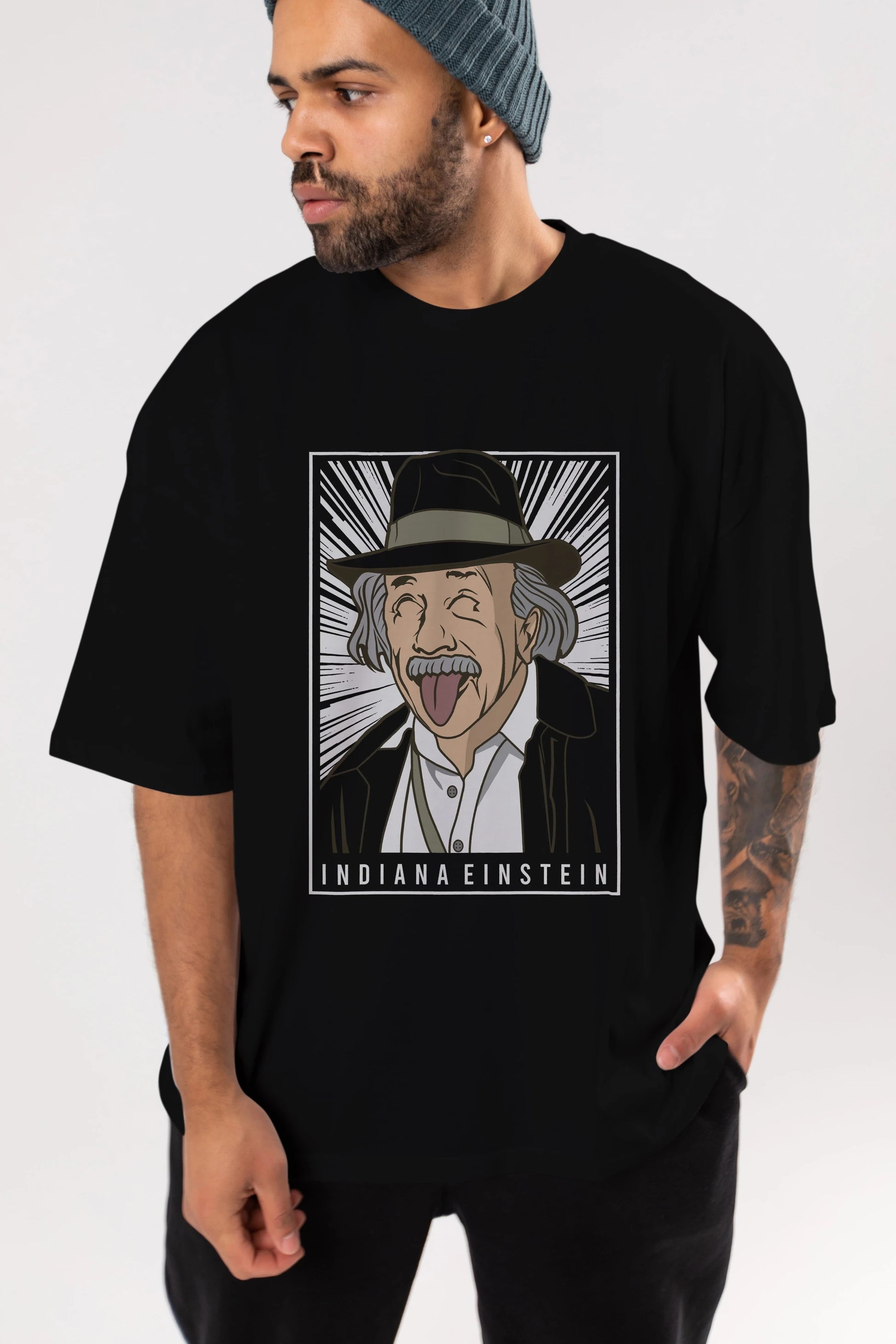 Indiana Jones Einstein Ön Baskılı Oversize t-shirt Erkek Kadın Unisex %100 Pamuk tişort