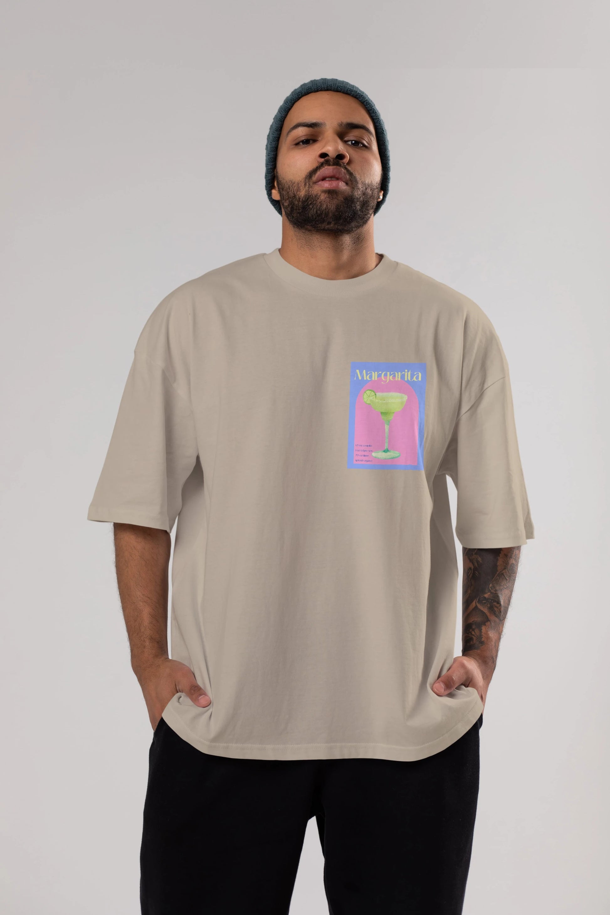 Margarita 6 Ön Sol Baskılı Oversize t-shirt Erkek Kadın Unisex %100 Pamuk Bisiklet Yaka tişort