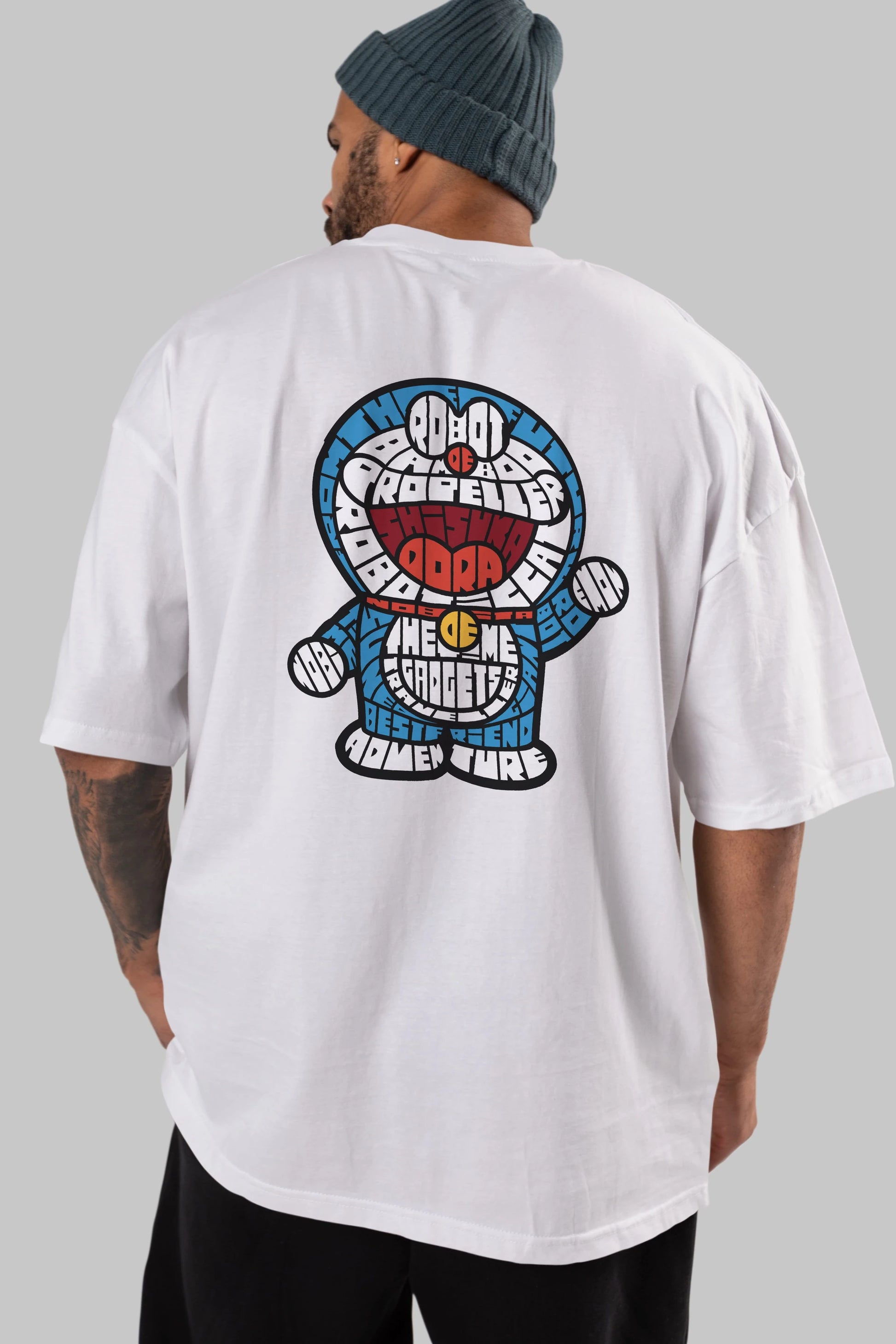 Robotic cat Arka Baskılı Oversize t-shirt %100 pamuk Erkek Kadın Unisex