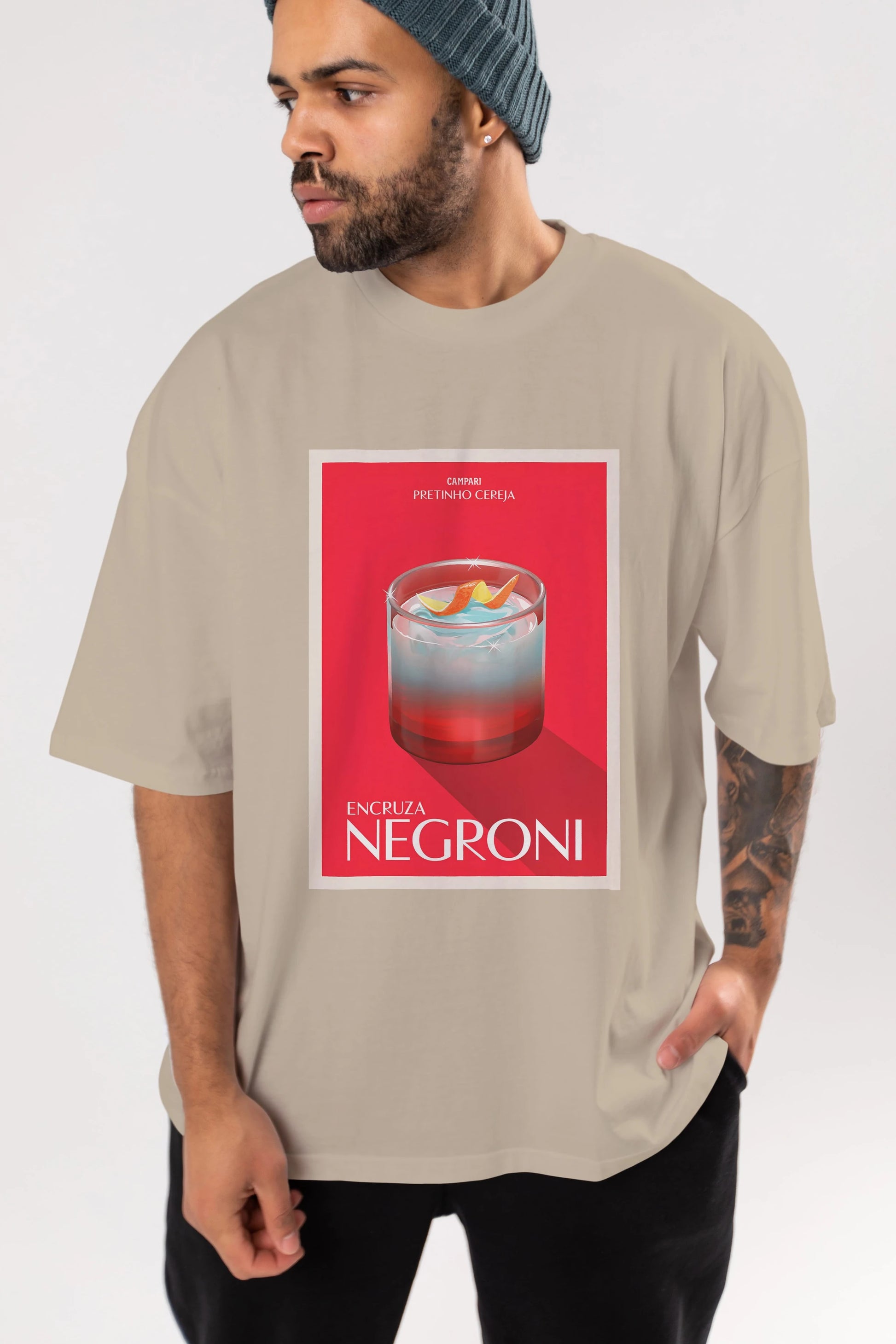 Encruza Negroni Ön Baskılı Oversize t-shirt Erkek Kadın Unisex %100 Pamuk Bisiklet Yaka tişort