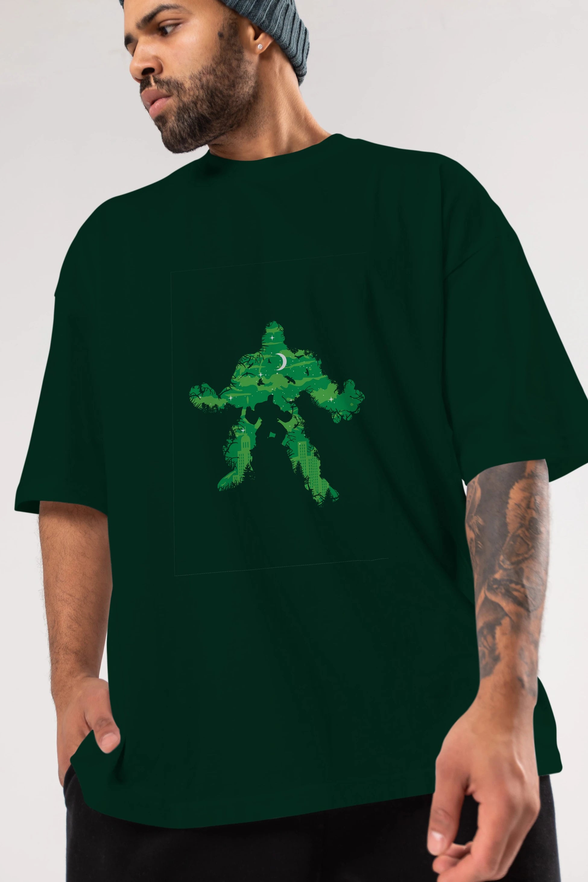 Green Monster Ön Baskılı Oversize t-shirt %100 pamuk Erkek Kadın Unisex