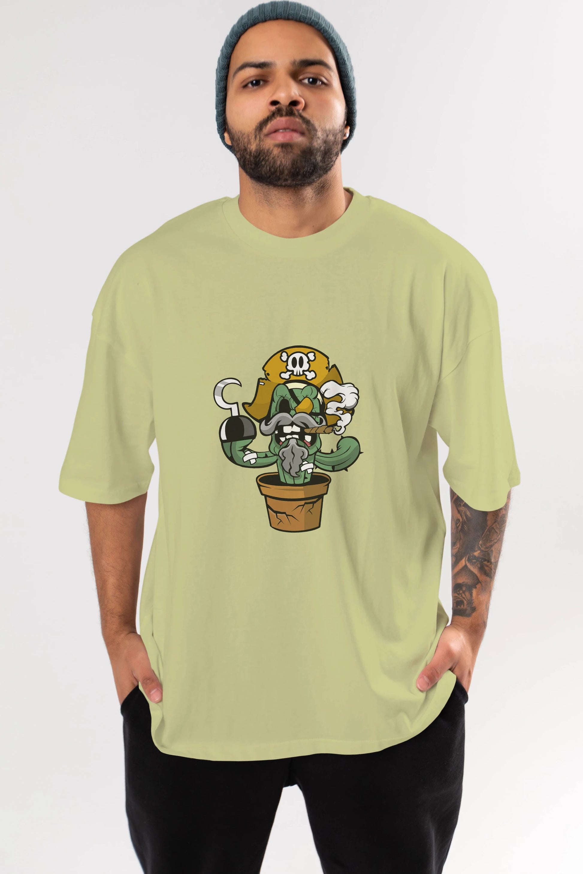 Pirate Cactus Ön Baskılı Oversize t-shirt Erkek Kadın Unisex %100 Pamuk tişort