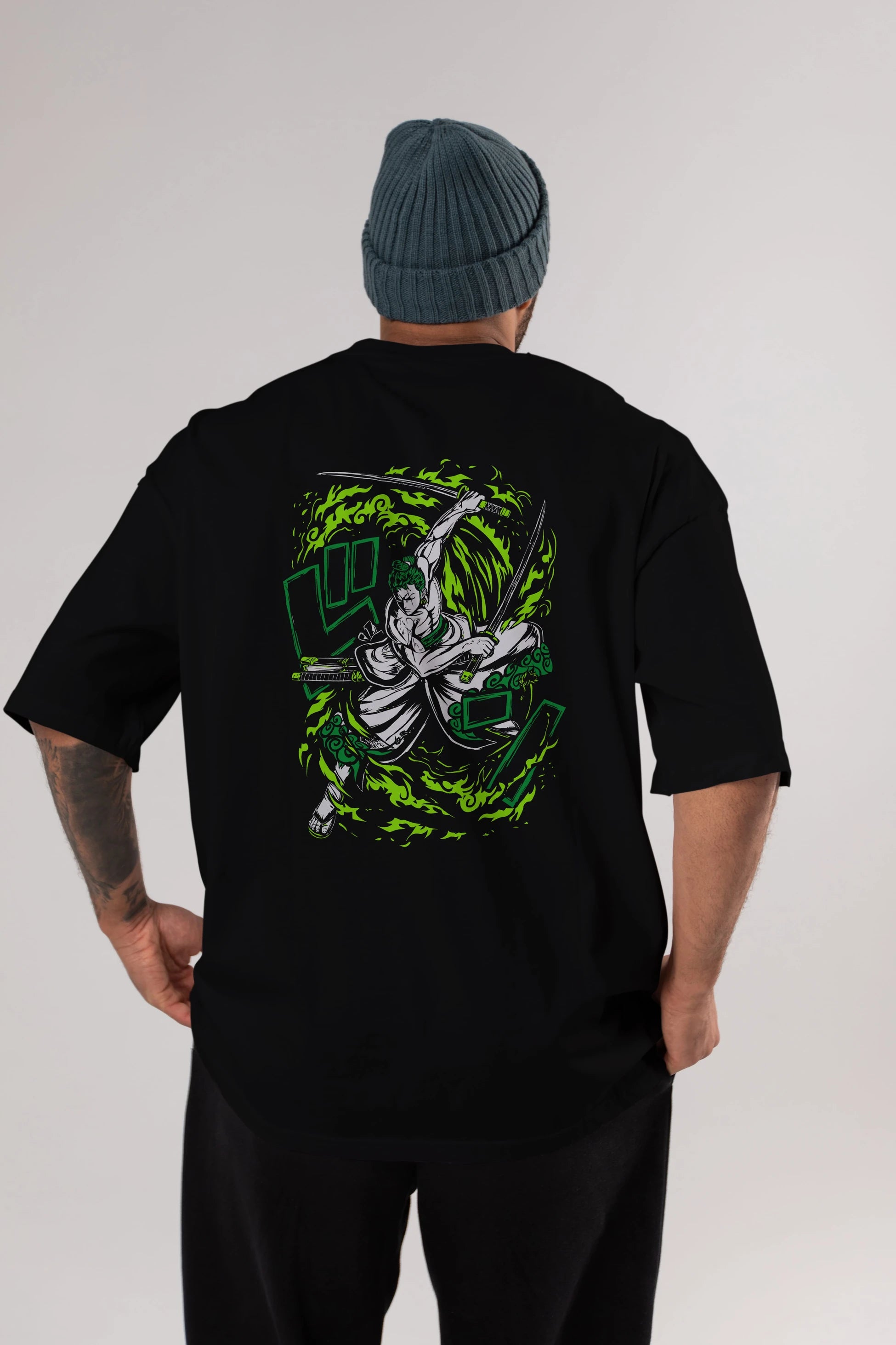 ZORO-ONE PIECE (2) Anime Arka Baskılı Oversize t-shirt Erkek Kadın Unisex