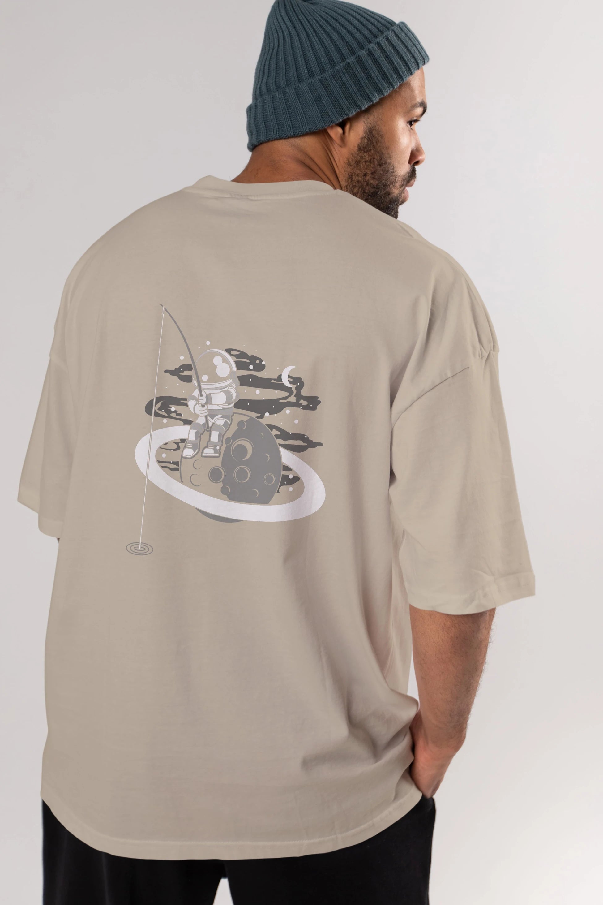 Astronaut  Fishing Arka Baskılı Oversize t-shirt Erkek Kadın Unisex