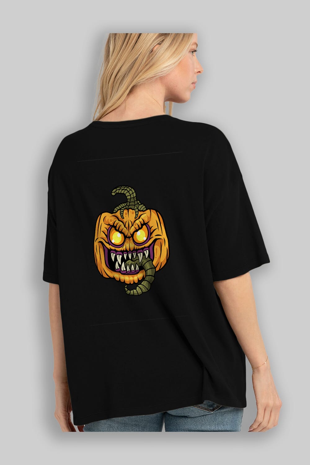 Halloween Arka Baskılı Oversize t-shirt Erkek Kadın Unisex %100 Pamuk tişort