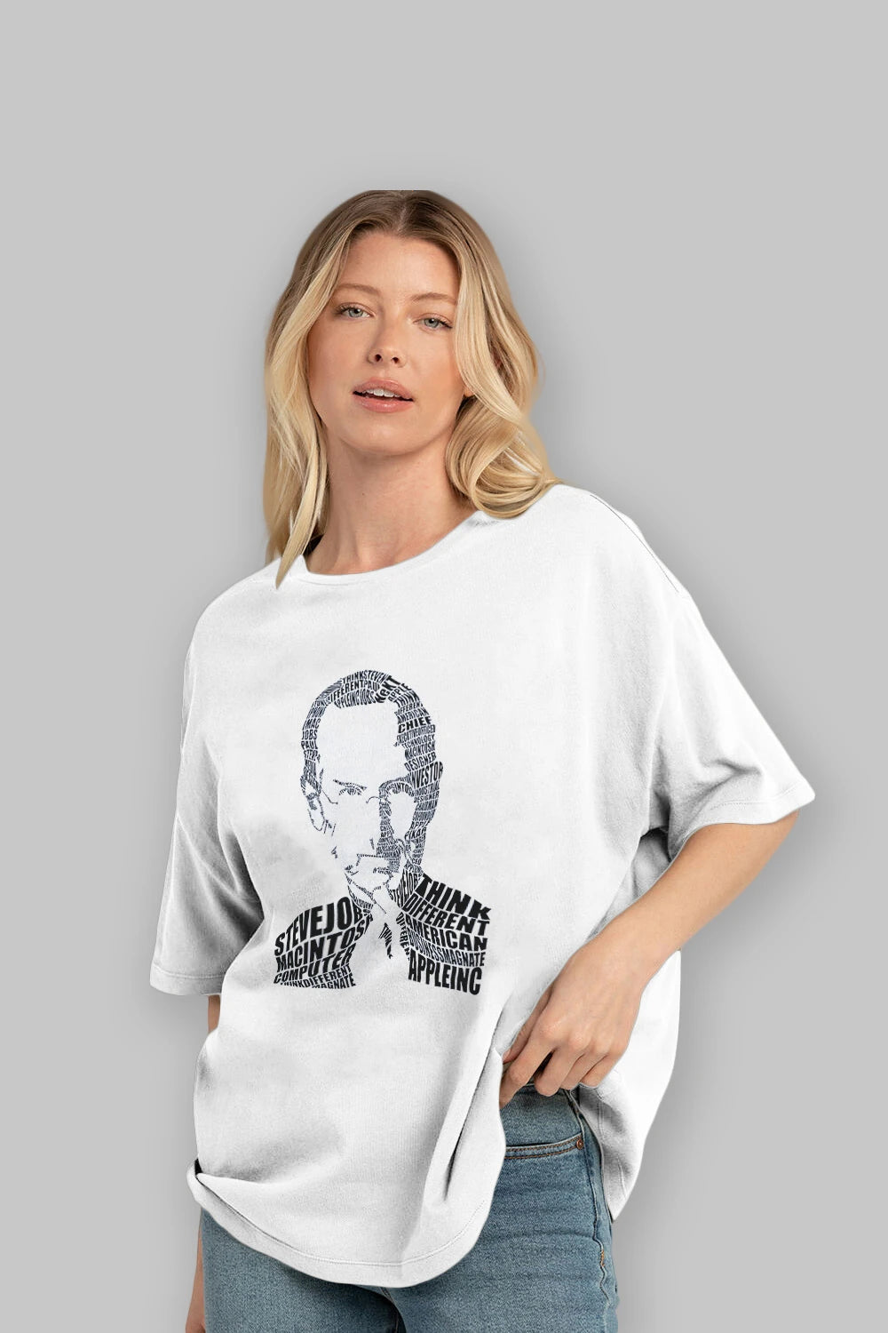 Steve Jobs Calligram Ön Baskılı Oversize t-shirt %100 pamuk Erkek Kadın Unisex
