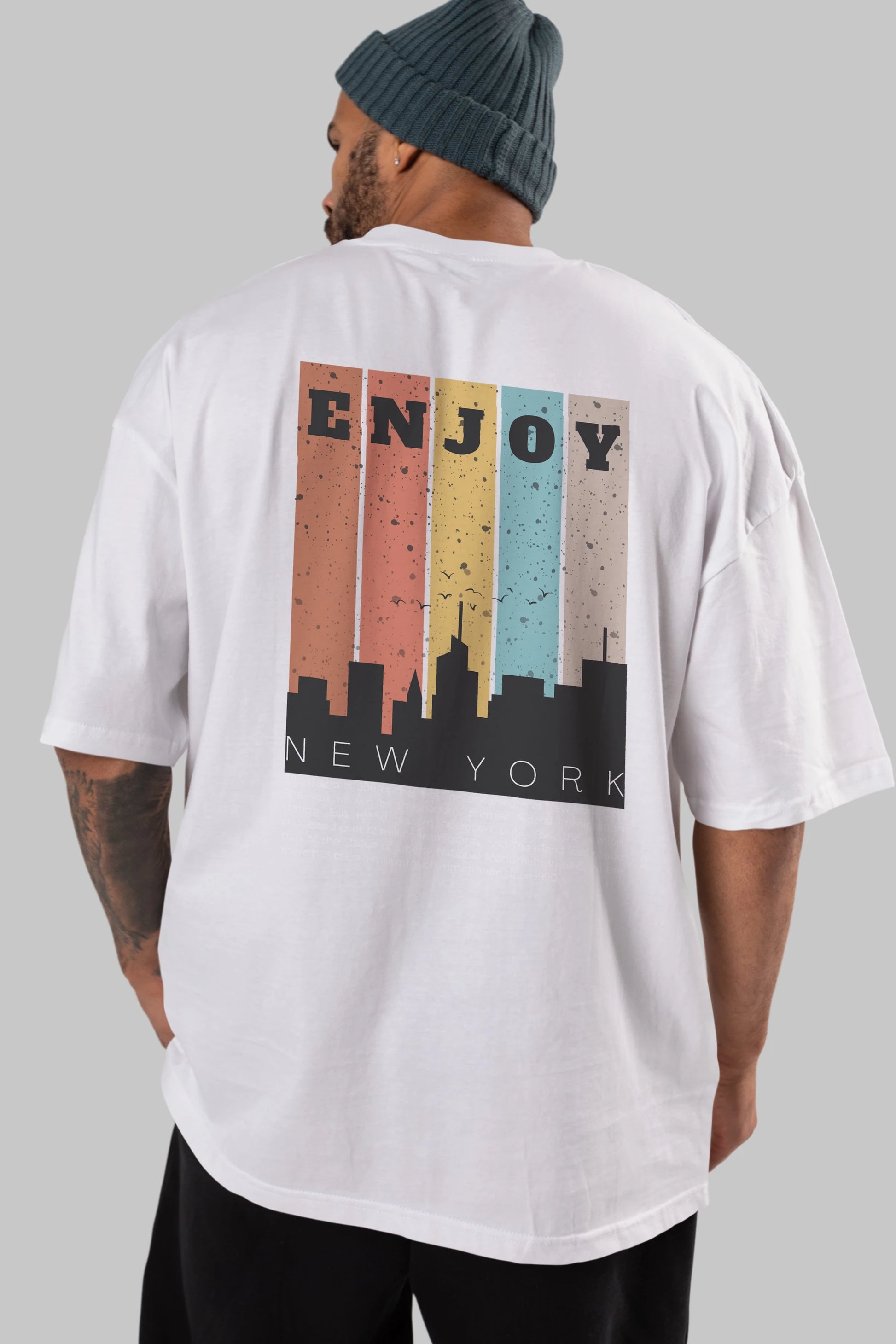 Enjoy New York Yazılı Arka Baskılı Oversize t-shirt Erkek Kadın Unisex