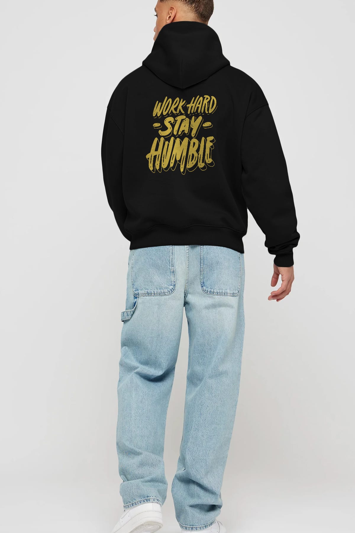Word Hard Yazılı Arka Baskılı Oversize Hoodie Kapüşonlu Sweatshirt Erkek Kadın Unisex