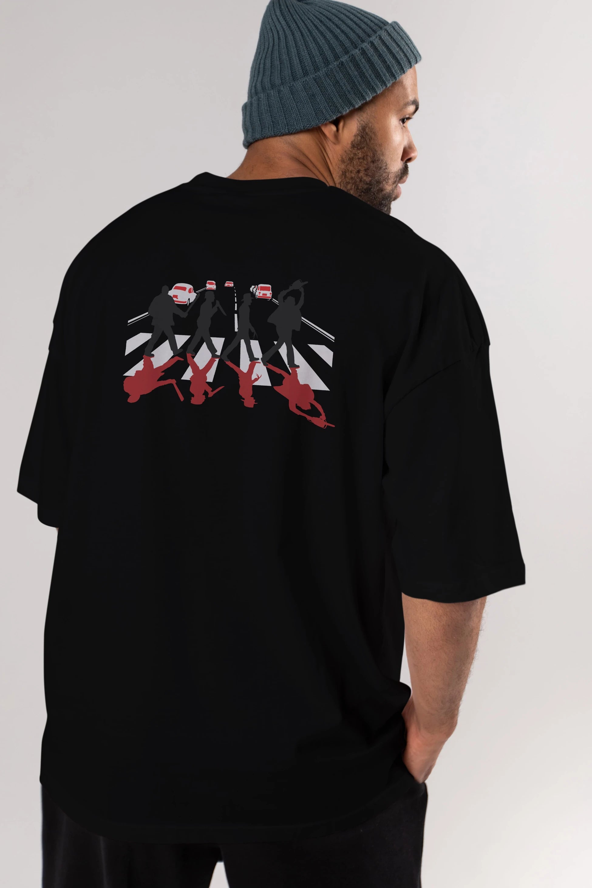 Abbey Road Killer Red Arka Baskılı Oversize t-shirt %100 pamuk Erkek Kadın Unisex