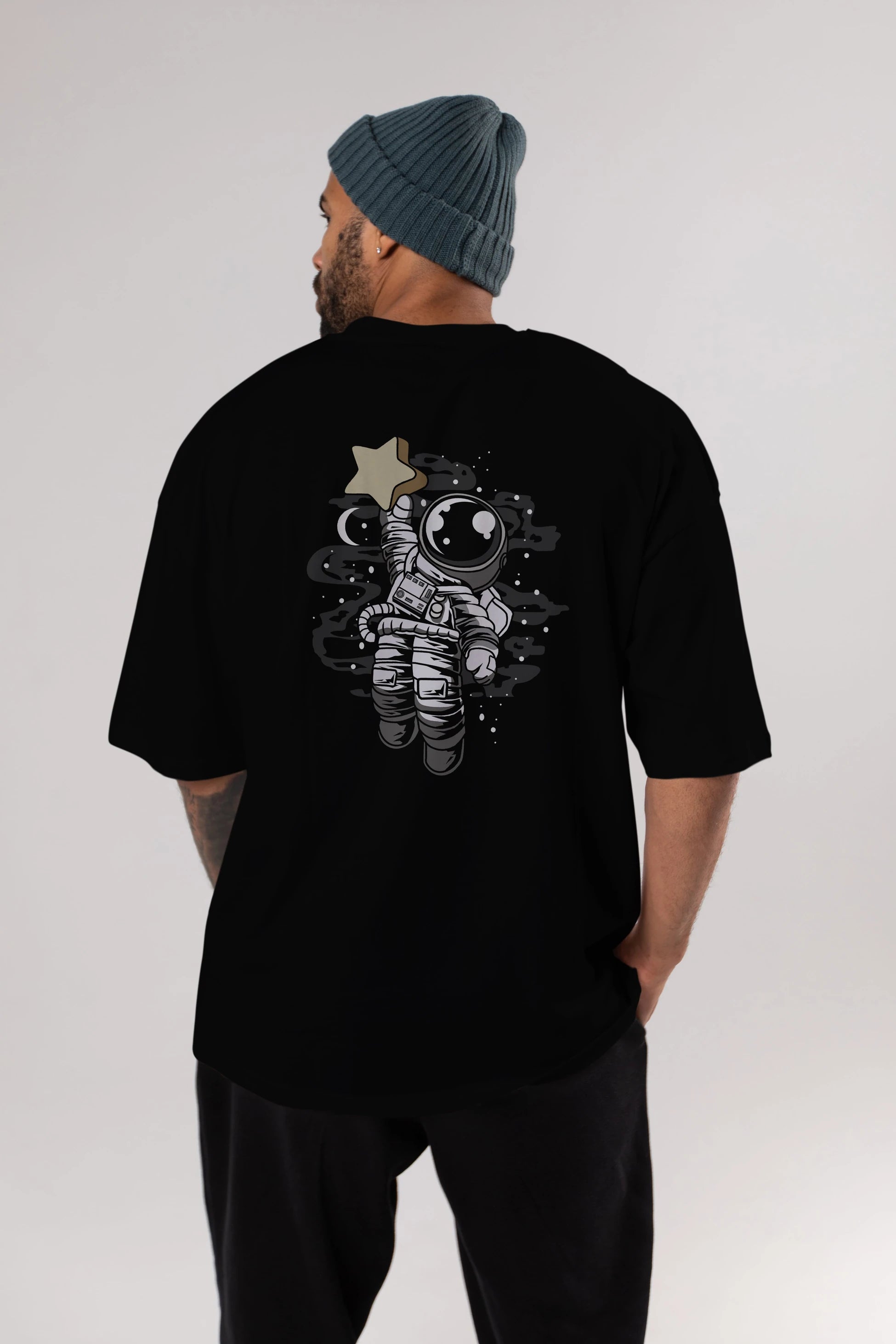 Astronaut Reach The Star Arka Baskılı Oversize t-shirt Erkek Kadın Unisex