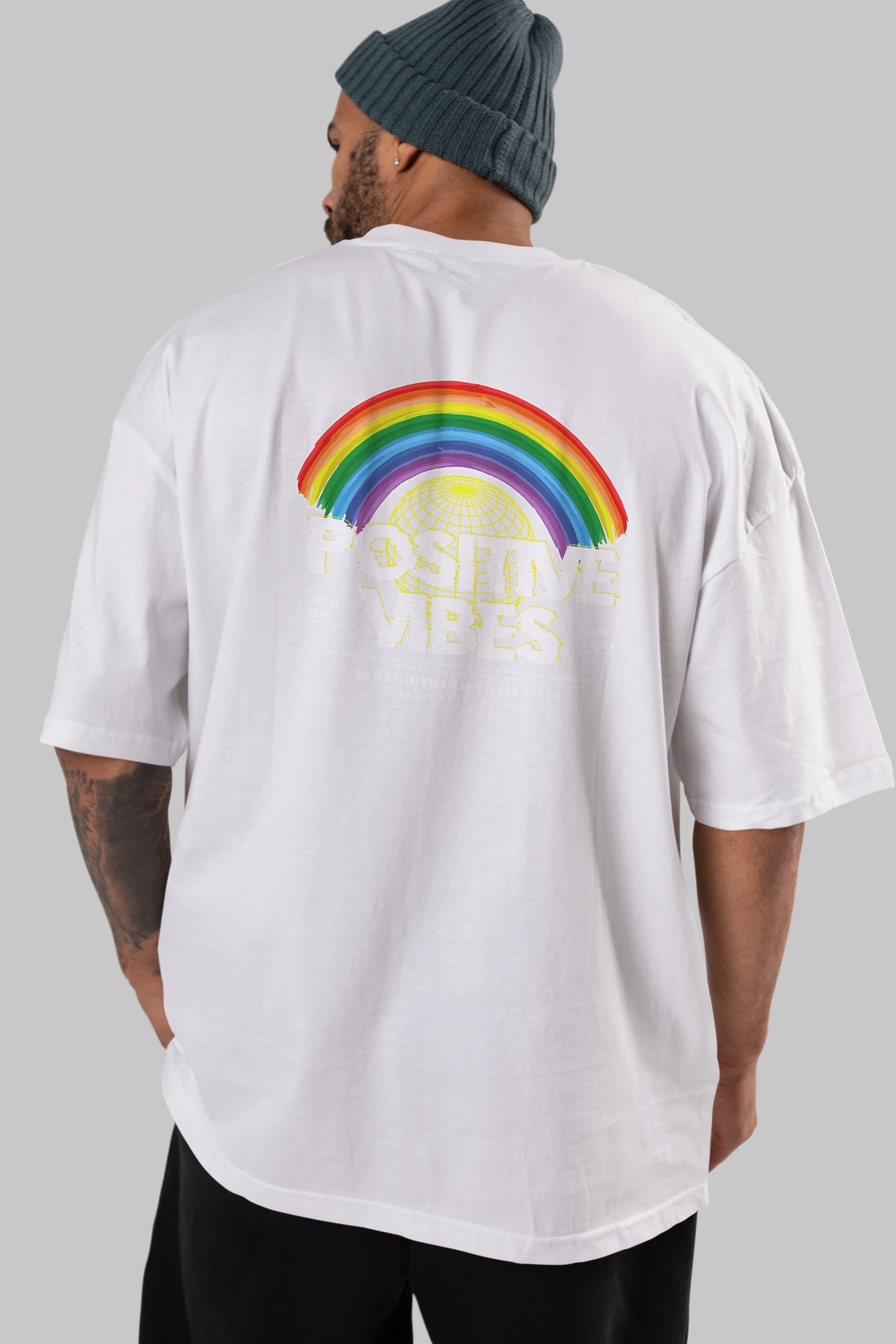 Positive Vibes Arka Baskılı Oversize t-shirt Erkek Kadın Unisex