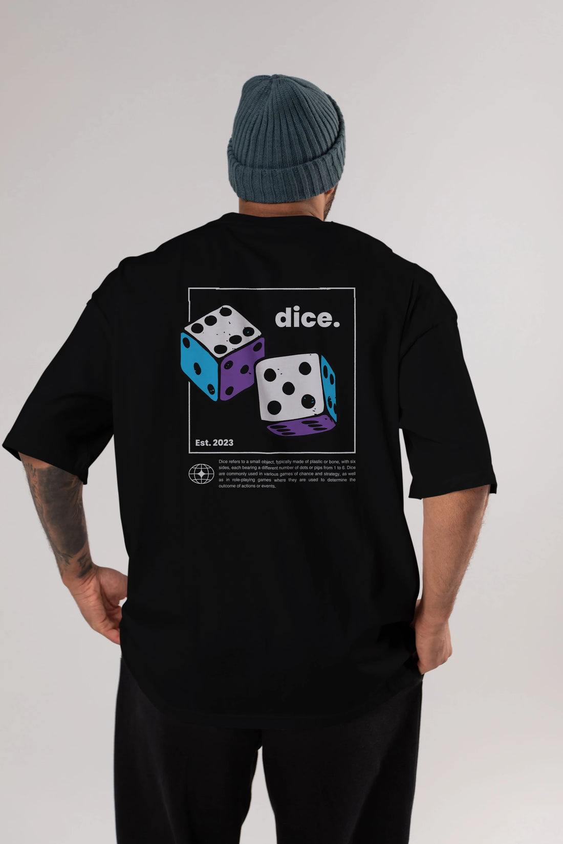 Dice Yazılı Arka Baskılı Oversize t-shirt Erkek Kadın Unisex