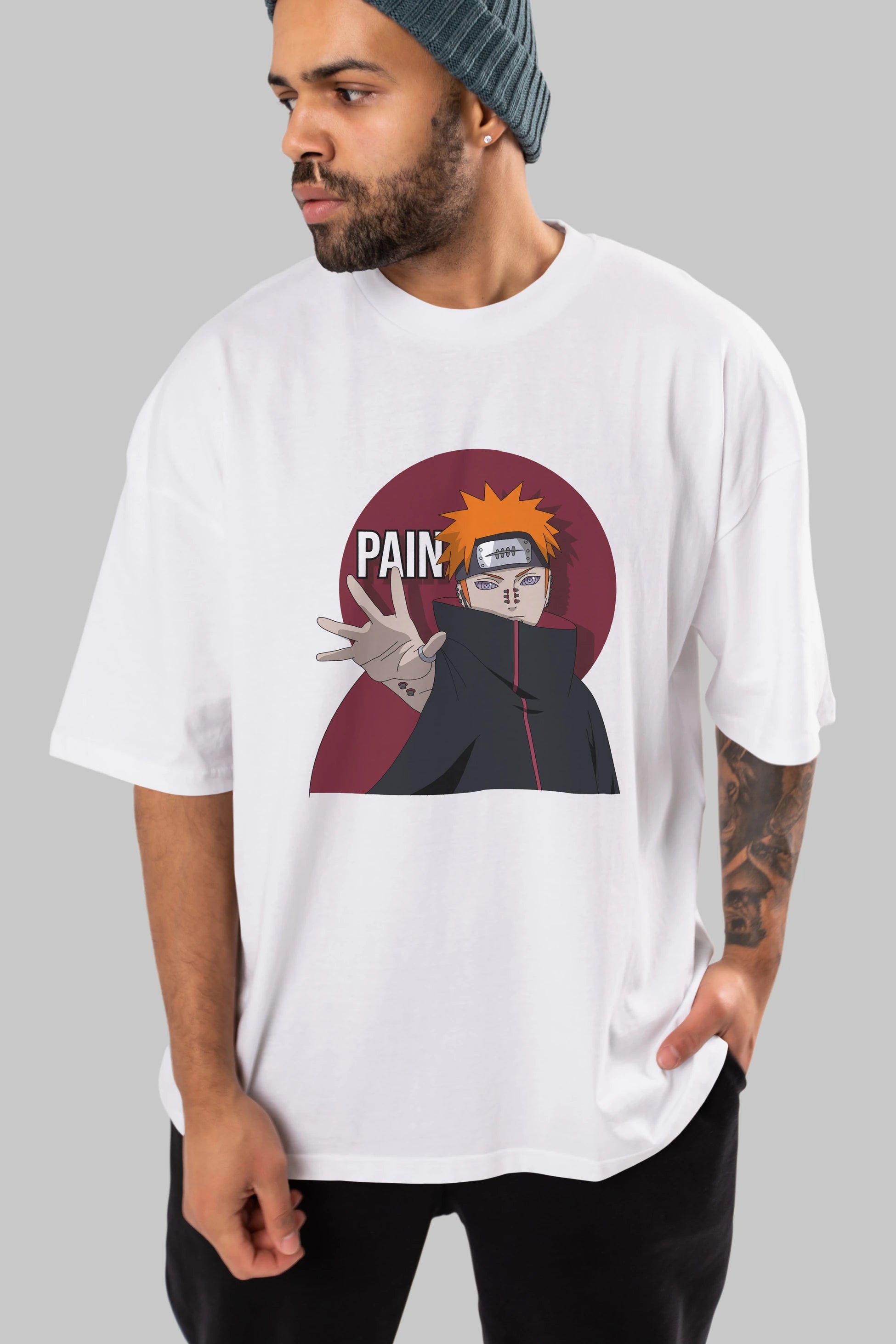 PAIN NARUTO Anime Ön Baskılı Oversize t-shirt %100 pamuk Erkek Kadın Unisex