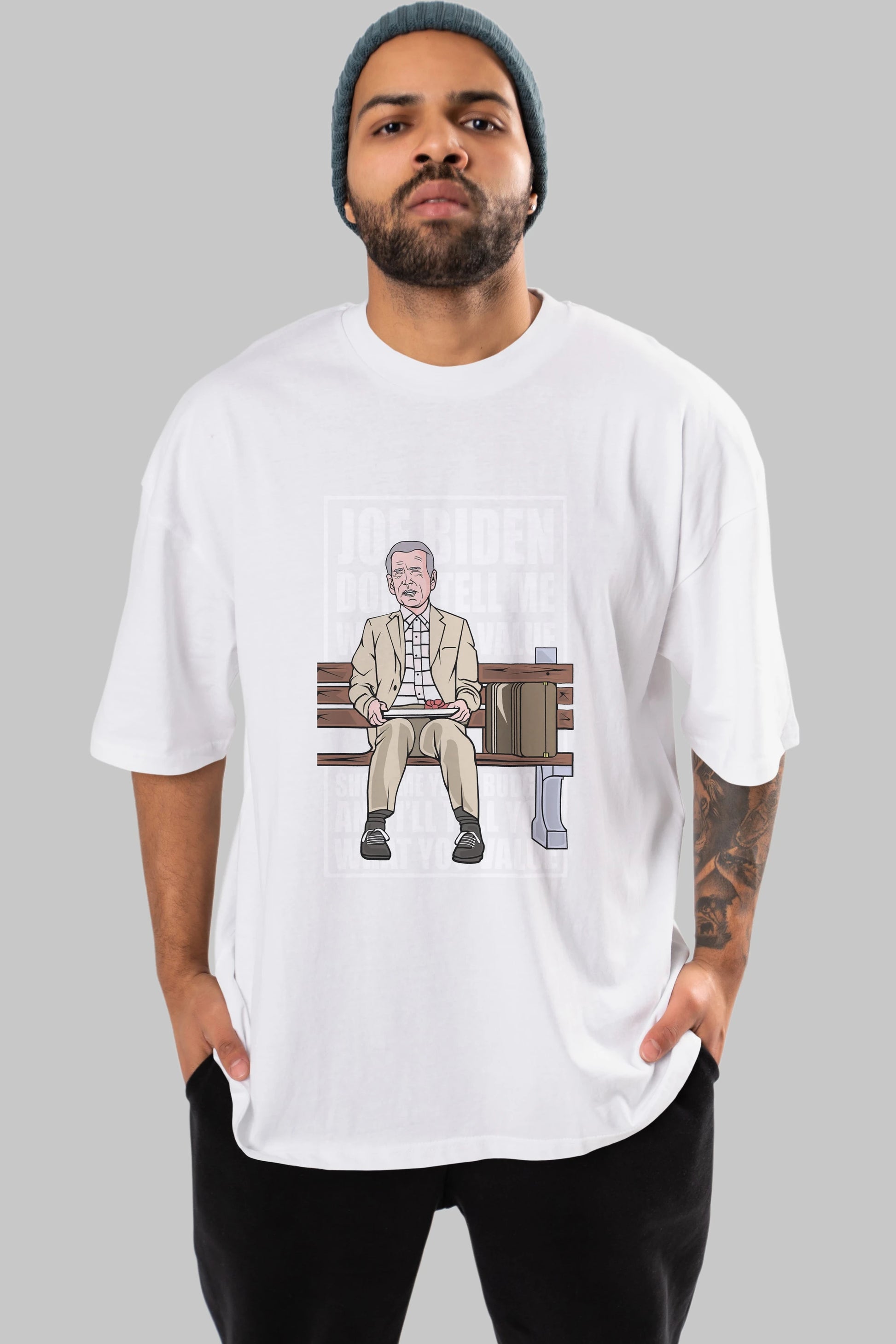 Joe Biden Forest Gump Ön Baskılı Oversize t-shirt Erkek Kadın Unisex %100 Pamuk tişort