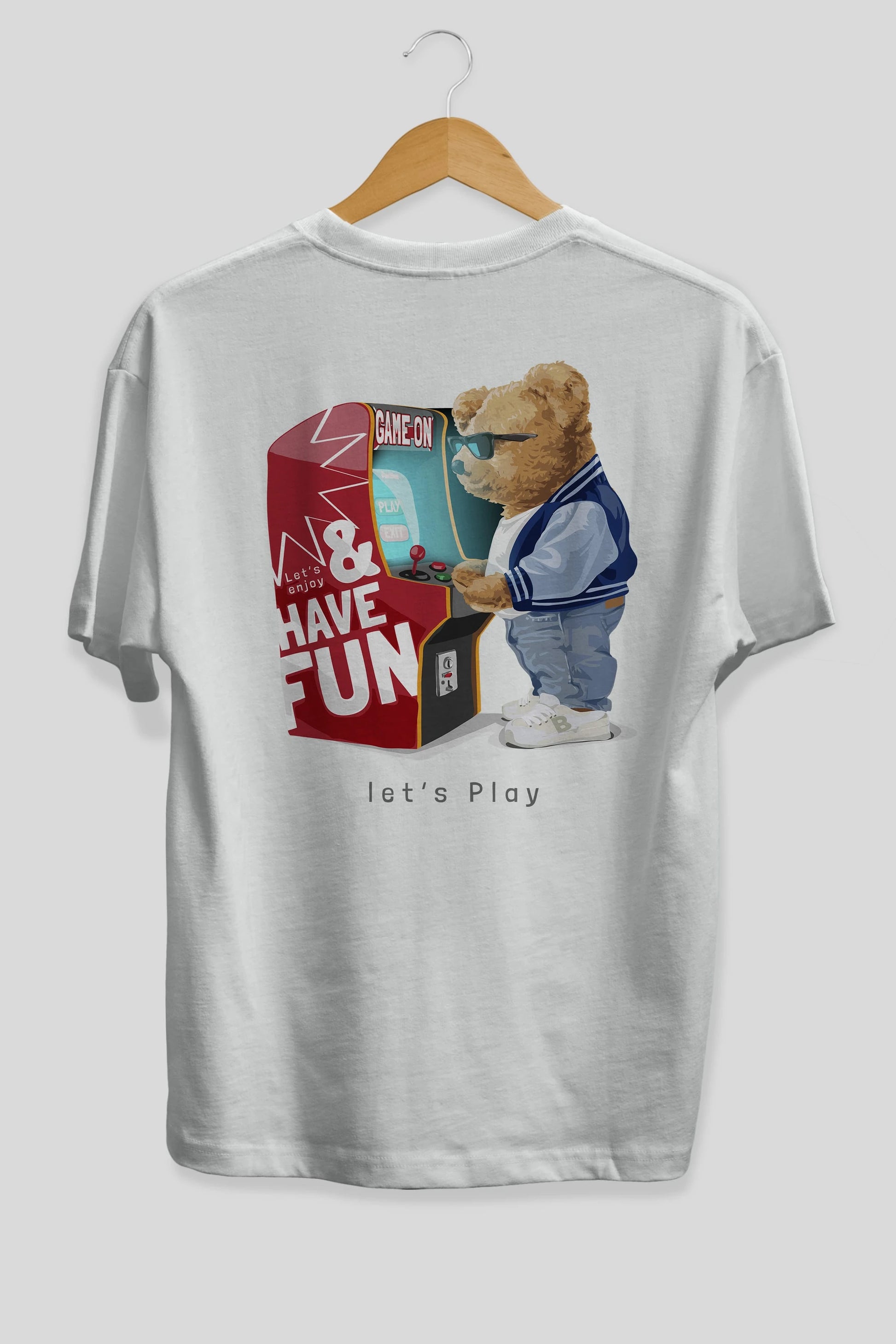 Teddy Bear Lets Play Arka Baskılı Oversize t-shirt Erkek Kadın Unisex %100 Pamuk