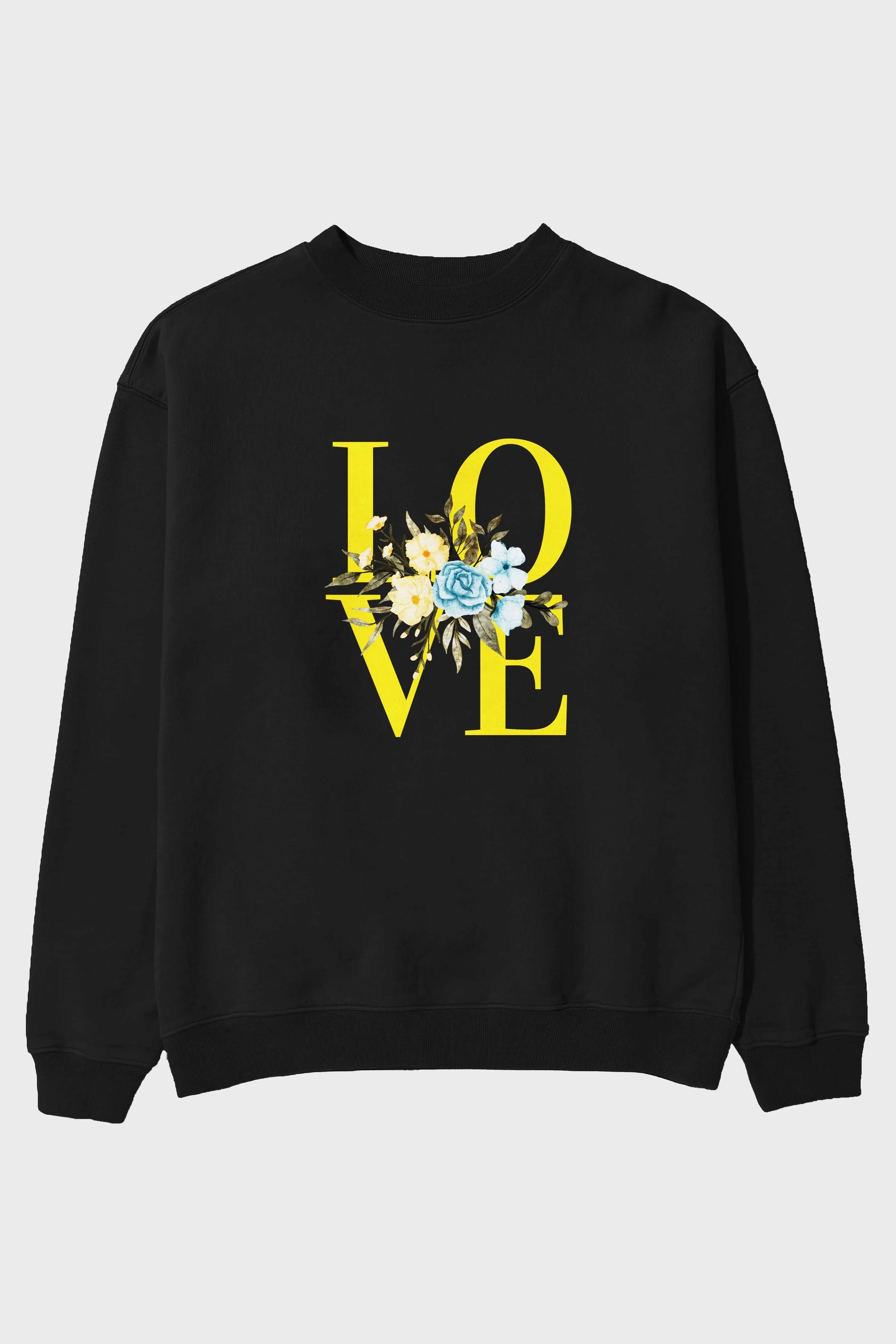 Love Flower Ön Baskılı Oversize Sweatshirt Erkek Kadın Unisex