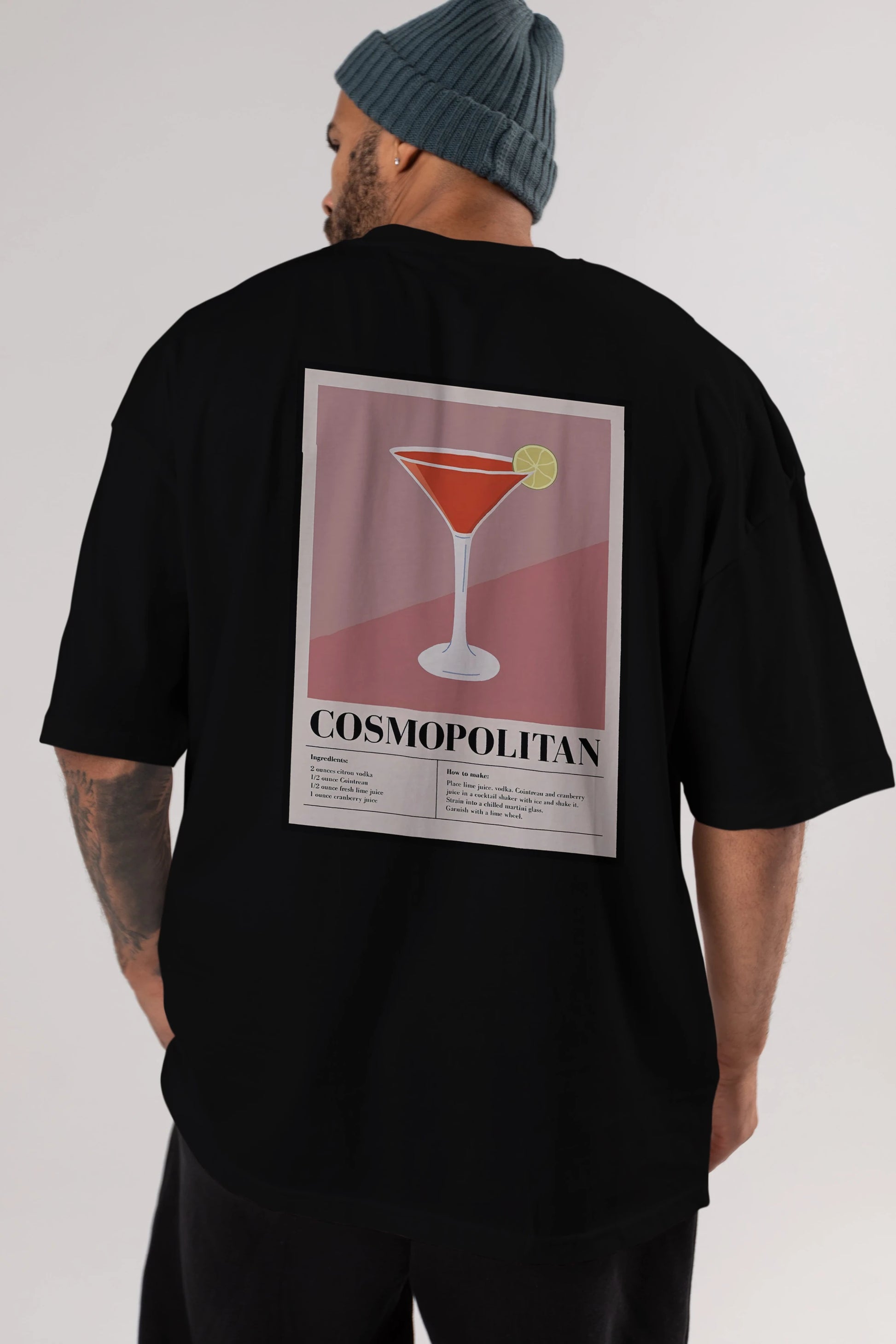 Cosmopolitan 3 Arka Baskılı Oversize t-shirt Erkek Kadın Unisex %100 Pamuk Bisiklet Yaka tişort