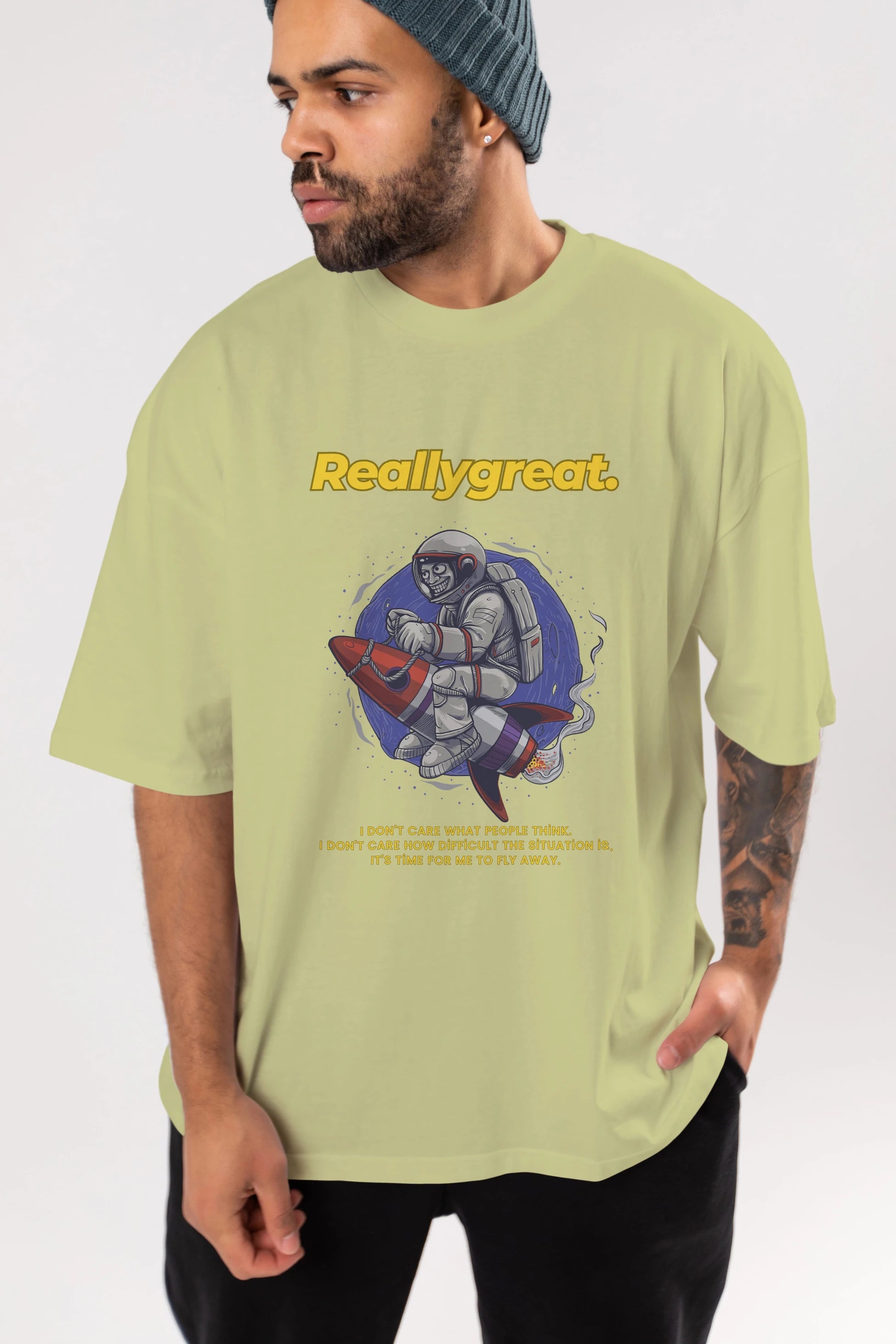 Reallygreat Astronaut Ön Baskılı Oversize t-shirt Erkek Kadın Unisex