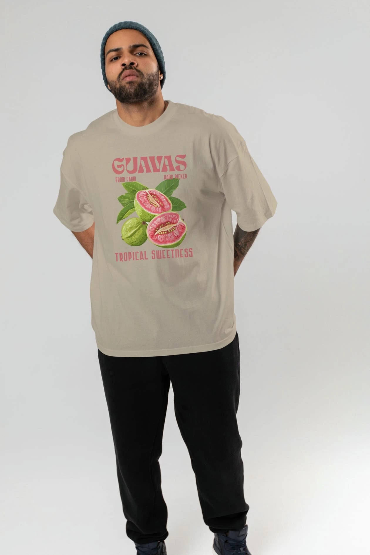 Guavas Ön Baskılı Oversize t-shirt Erkek Kadın Pamuk Bisiklet Yaka tişort