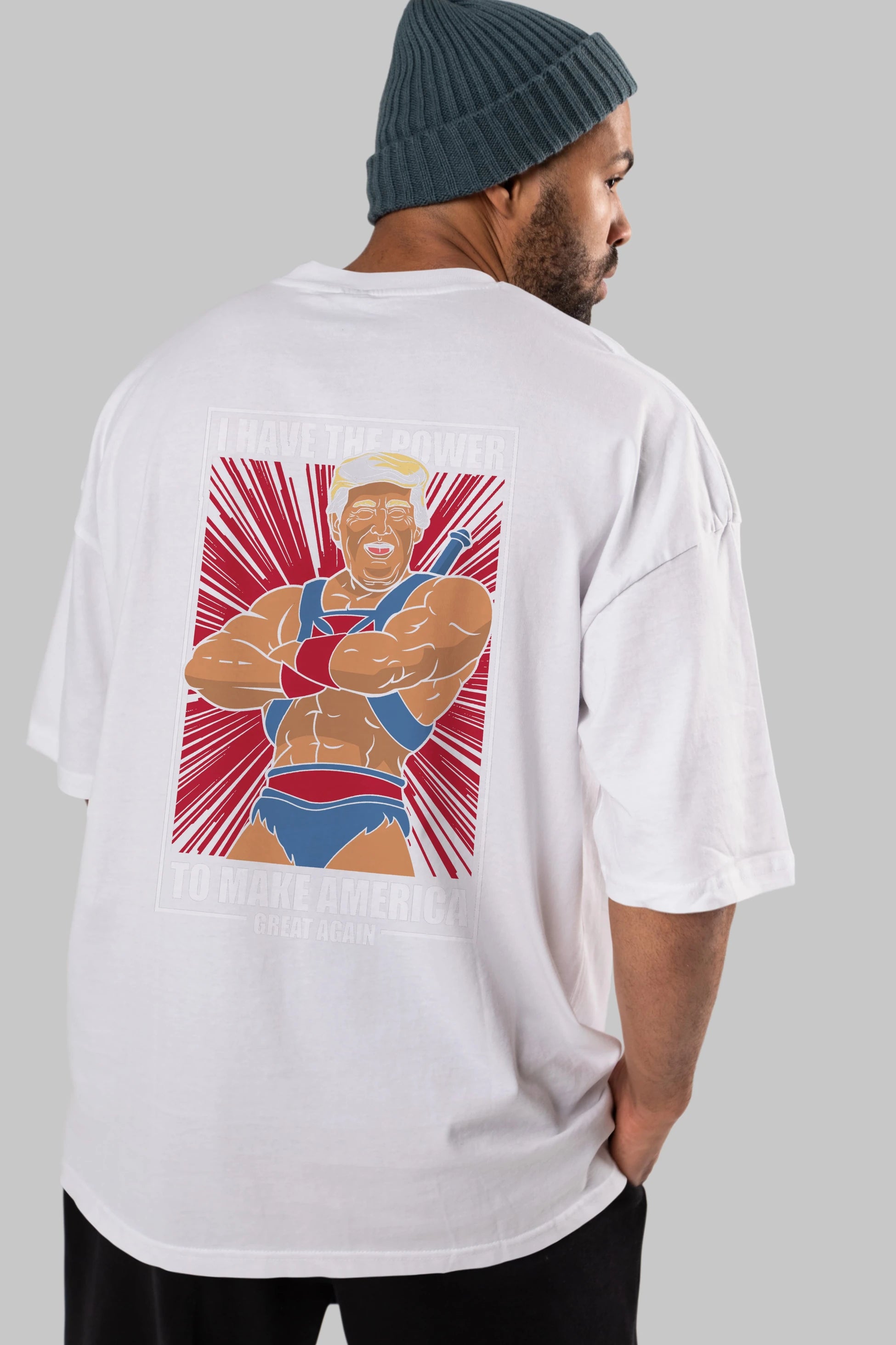 Trump Heman Arka Baskılı Oversize t-shirt Erkek Kadın Unisex %100 Pamuk tişort