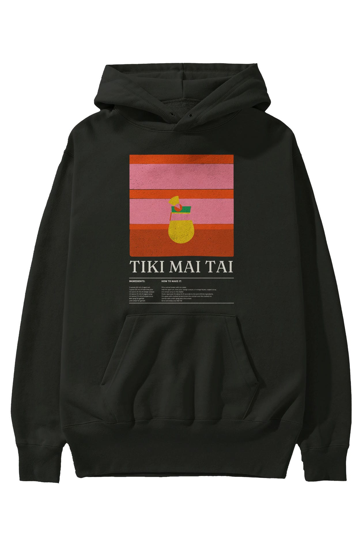 Tiki Mai Tai Kokteyl ön Baskılı Hoodie Oversize Kapüşonlu Sweatshirt Erkek Kadın