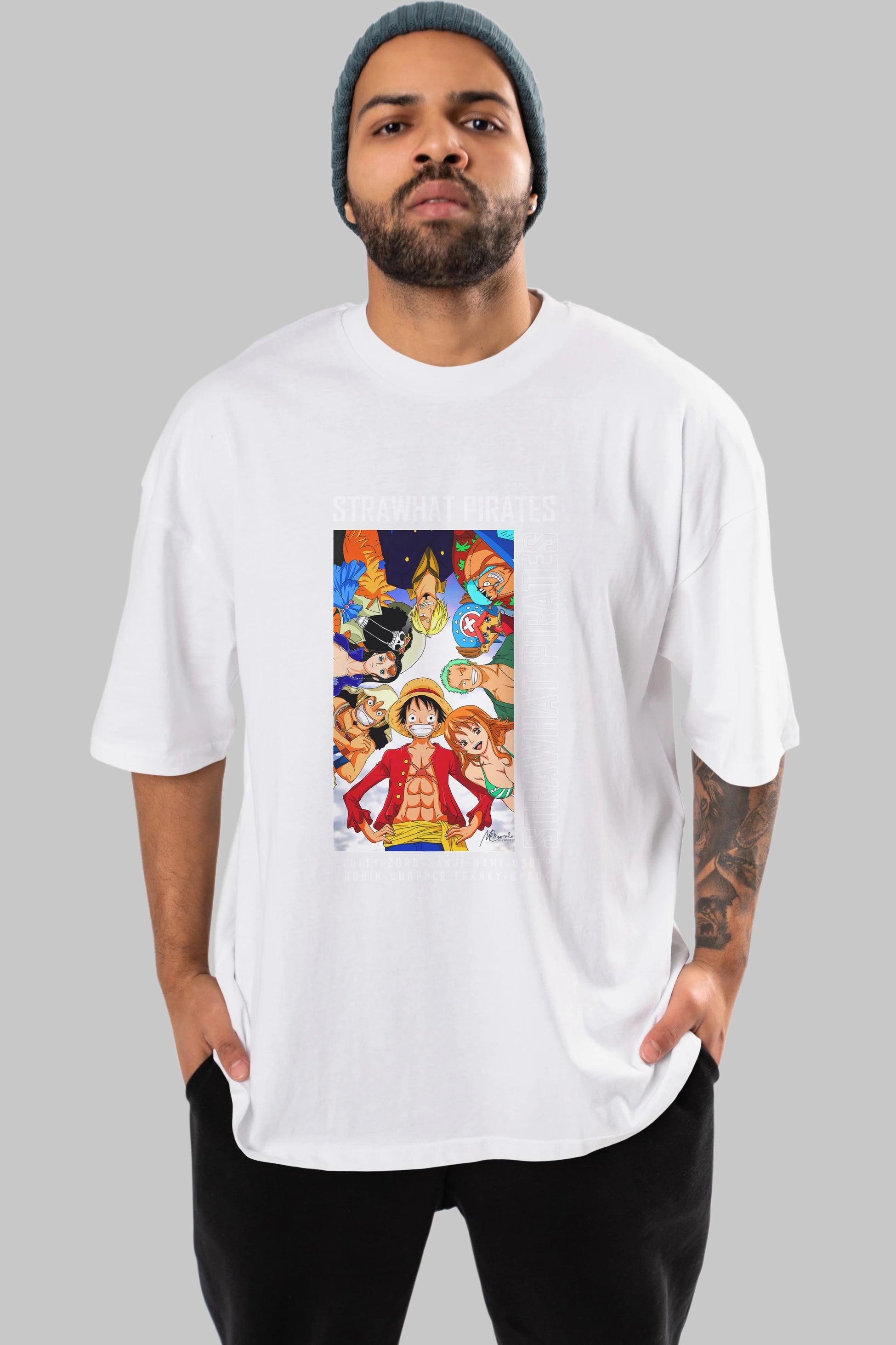 Luffy Strahwat Anime Ön Baskılı Oversize t-shirt Erkek Kadın Unisex