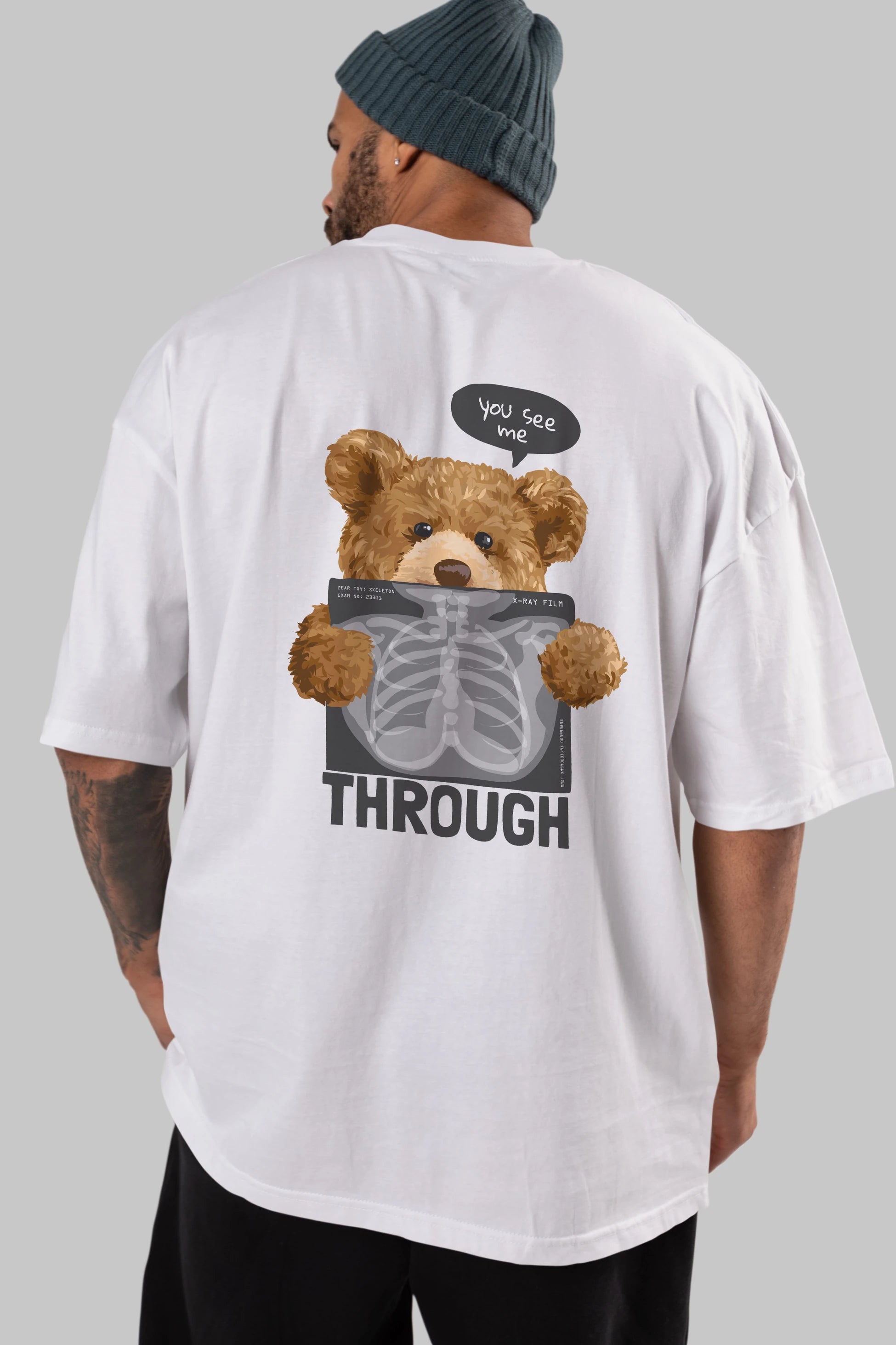 Teddy Bear Trough Arka Baskılı Oversize t-shirt Erkek Kadın Unisex %100 Pamuk