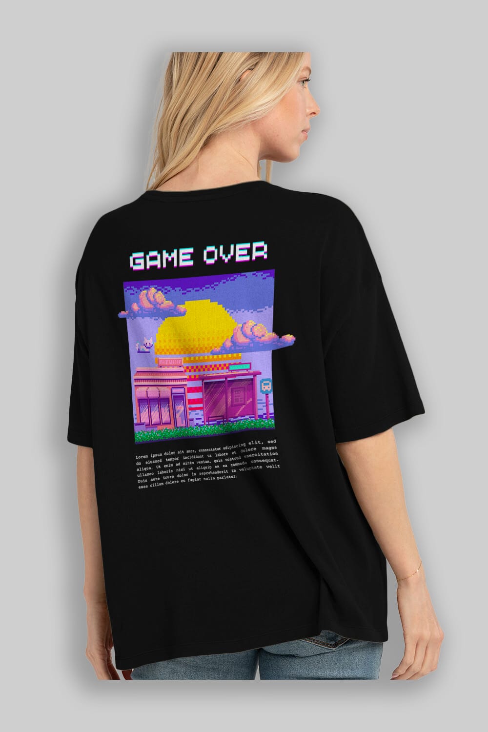 Game Over Yazılı Arka Baskılı Oversize t-shirt Erkek Kadın Unisex