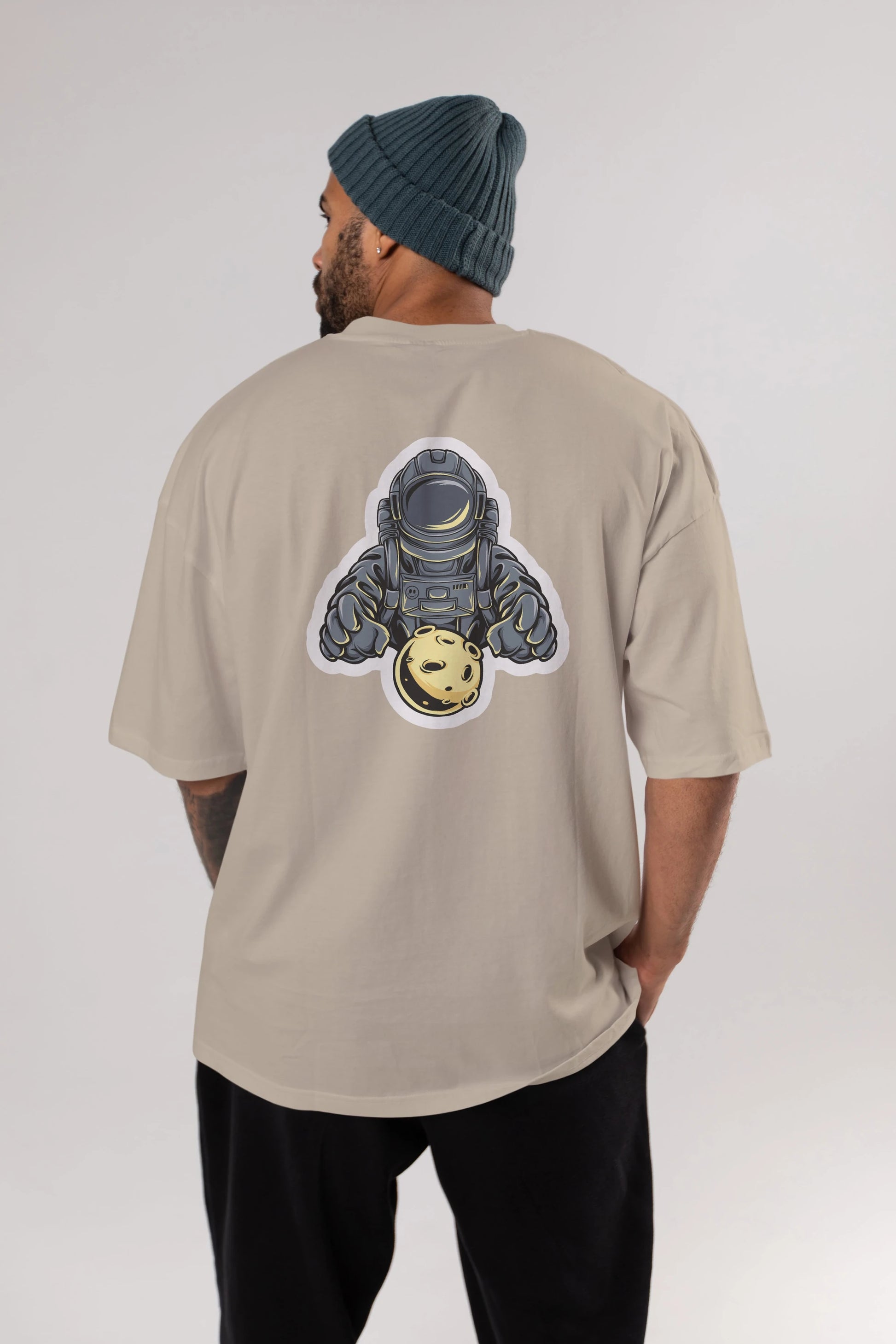 Astromoon sticker Arka Baskılı Oversize t-shirt Erkek Kadın Unisex