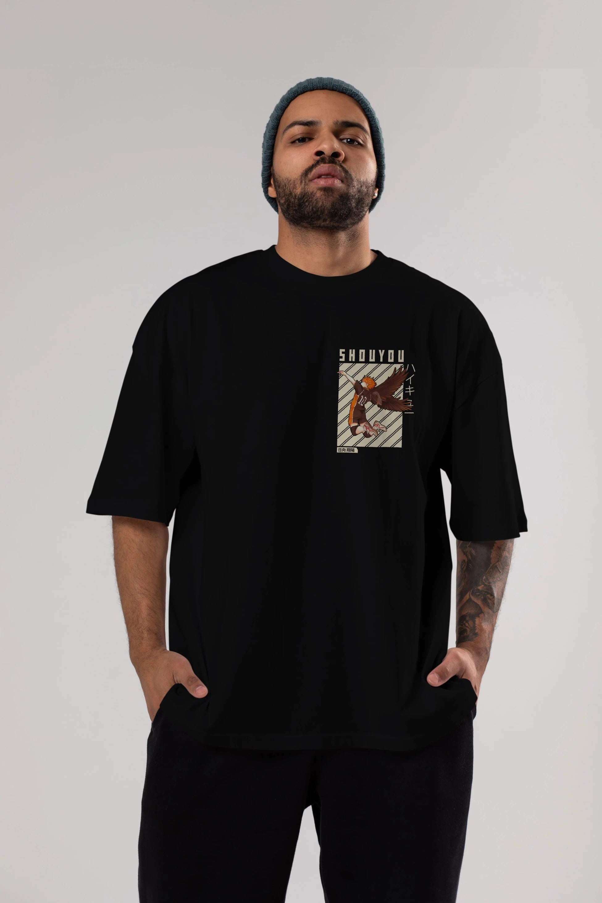 Shouyou Hinata 3 Ön Sol Baskılı Oversize t-shirt Erkek Kadın Unisex %100 Pamuk Bisiklet Yaka tişort