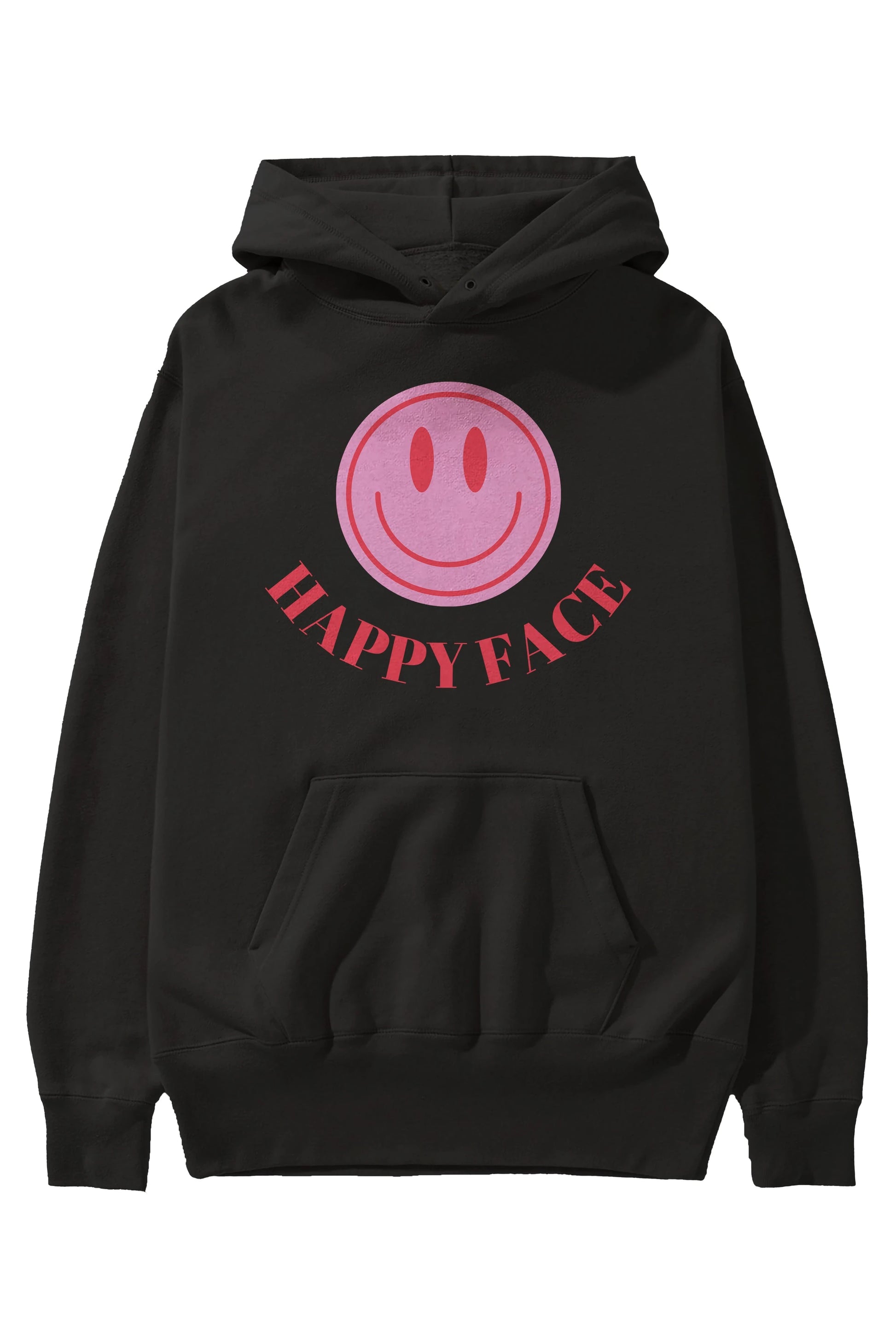Happy Face Yazılı Ön Baskılı Oversize Hoodie Kapüşonlu Sweatshirt Erkek Kadın Unisex
