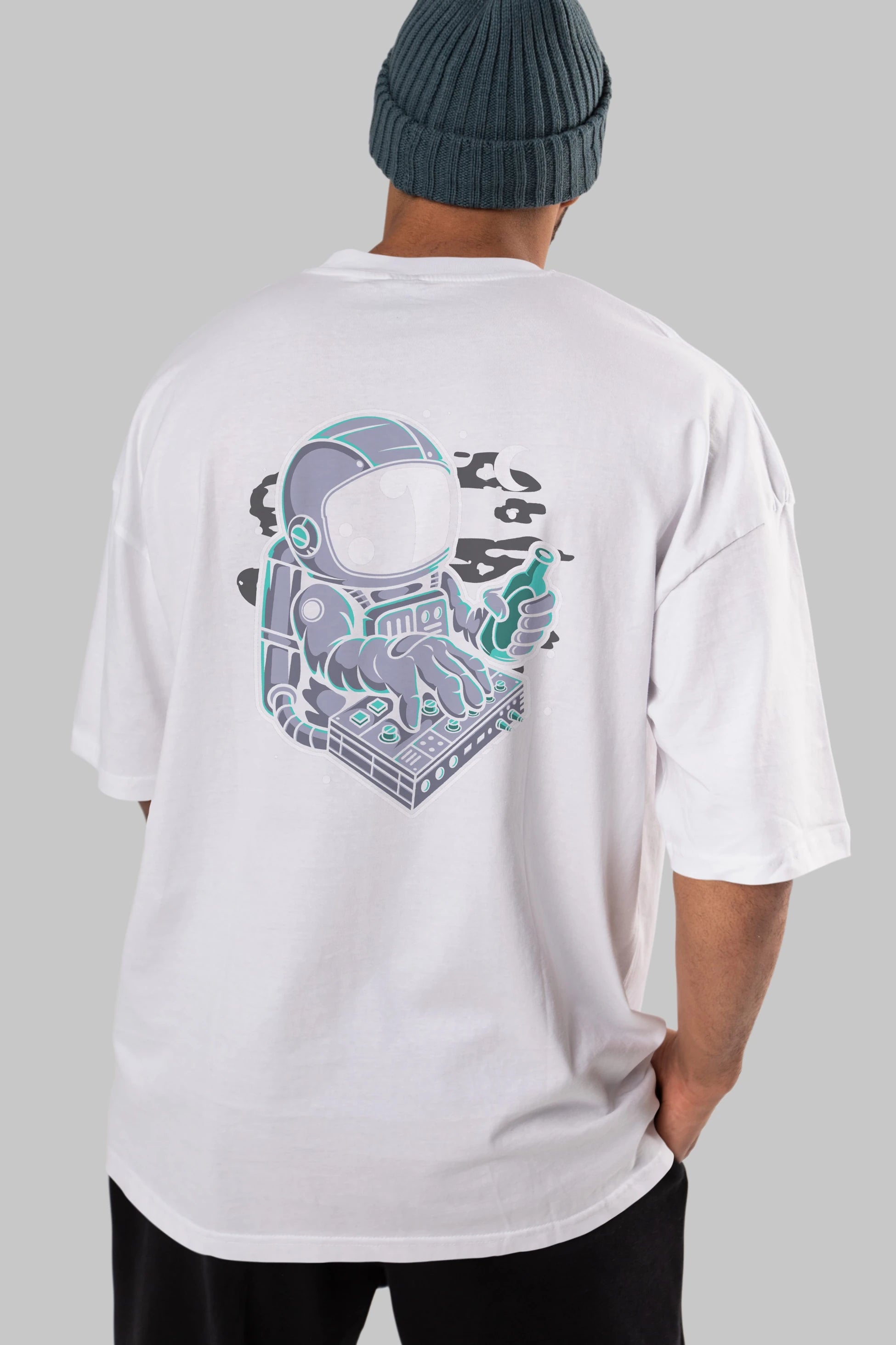 Astronaut Synth Arka Baskılı Oversize t-shirt Erkek Kadın Unisex