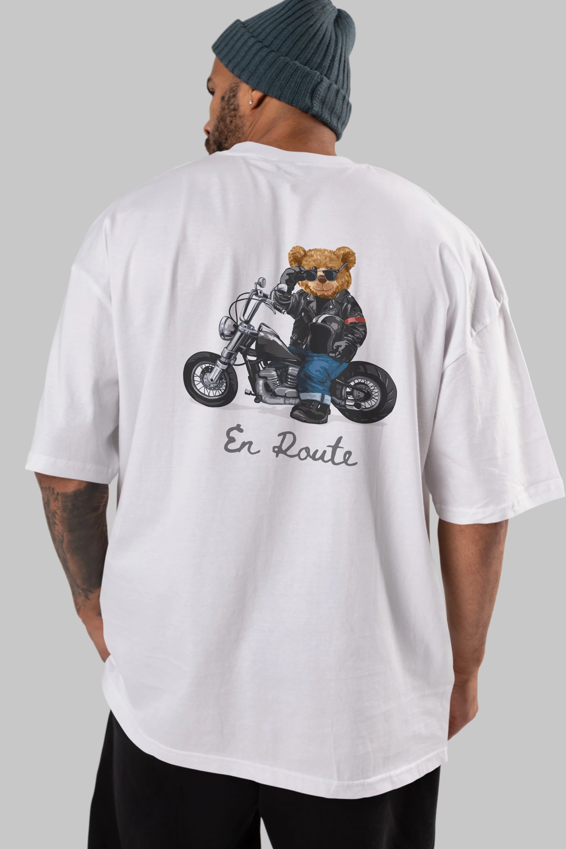 Teddy Bear En Route Arka Baskılı Oversize t-shirt Erkek Kadın Unisex %100 Pamuk