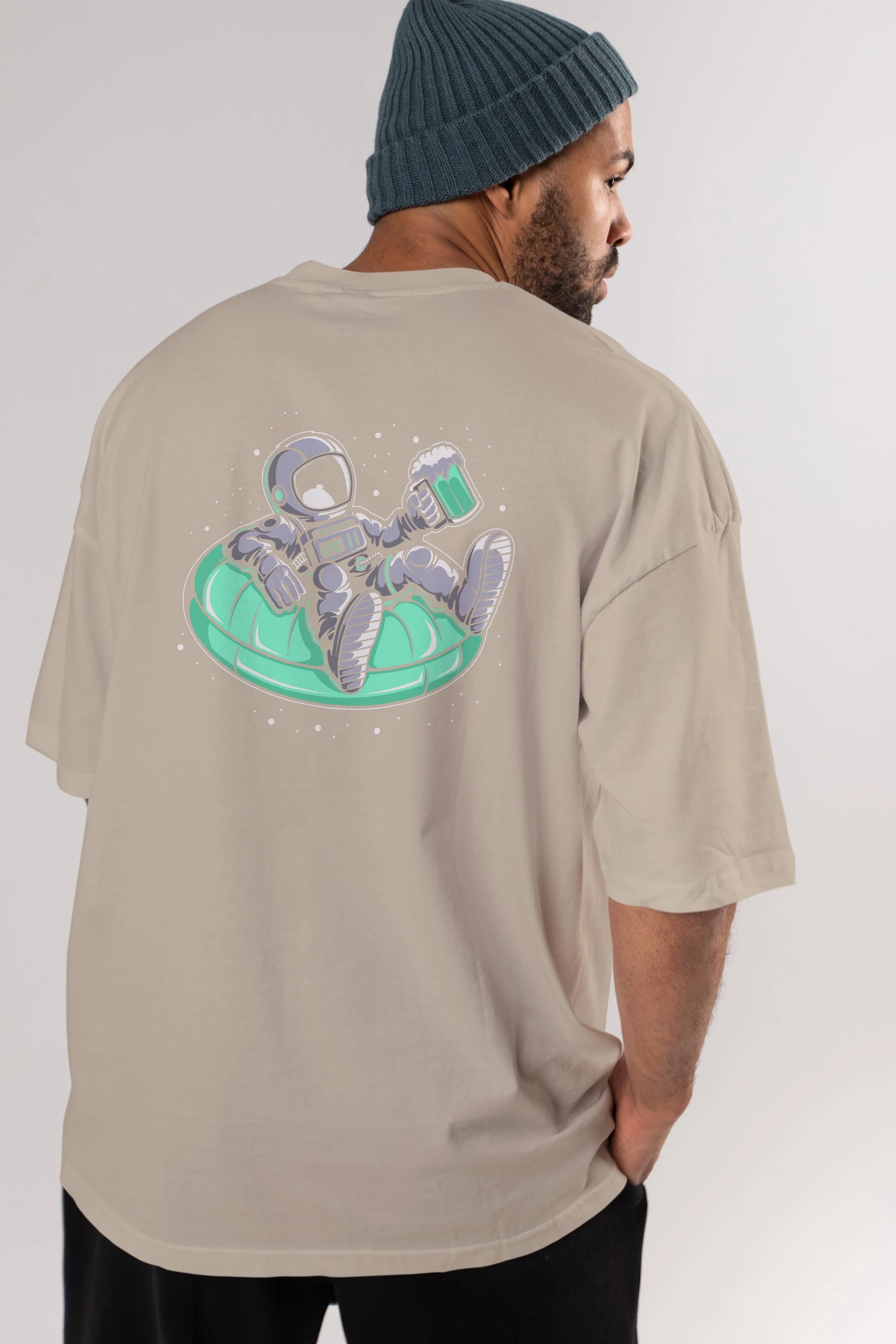 Astronaut Pool Float Arka Baskılı Oversize t-shirt Erkek Kadın Unisex