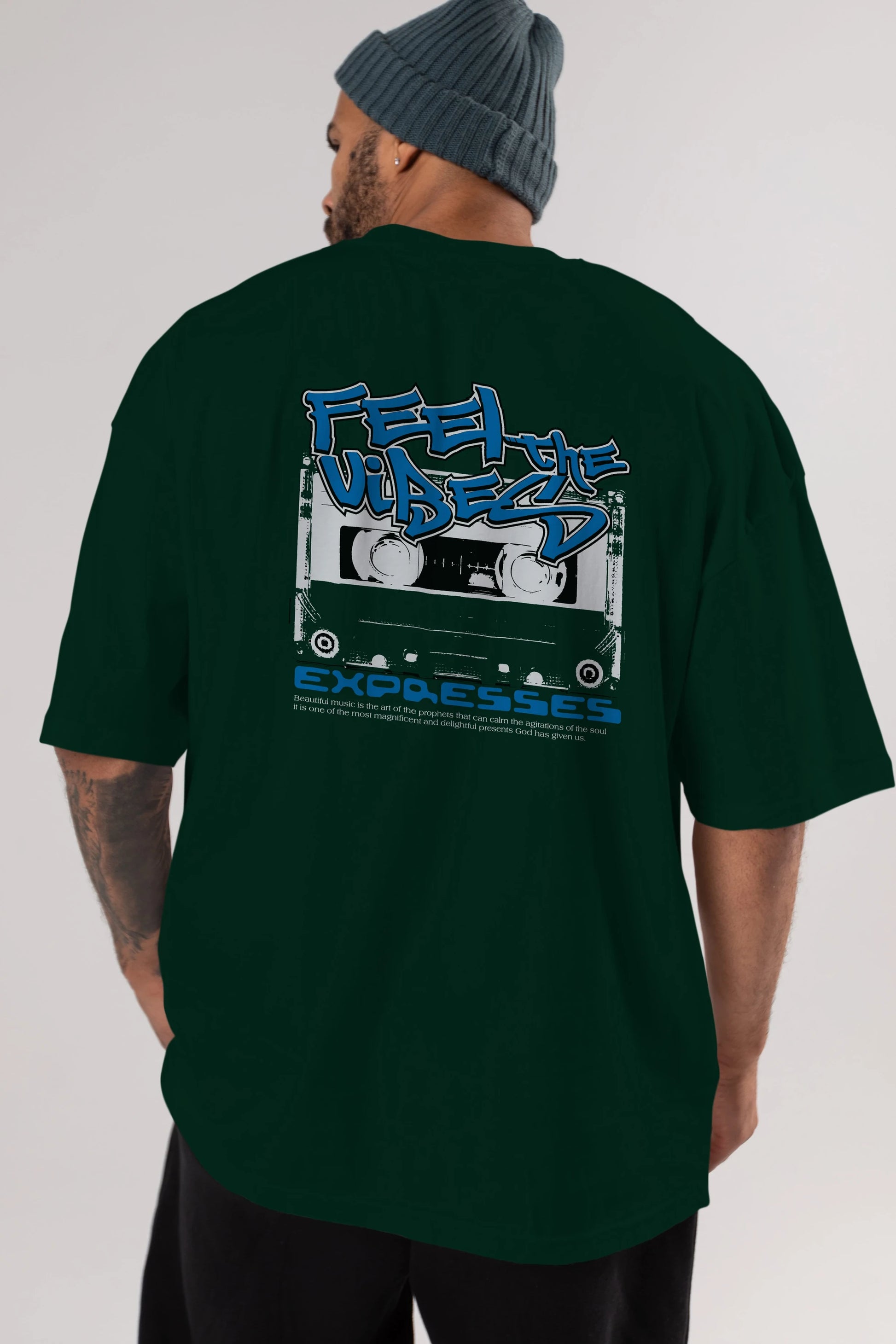 Feel The Vibes Arka Baskılı Oversize t-shirt Erkek Kadın Unisex