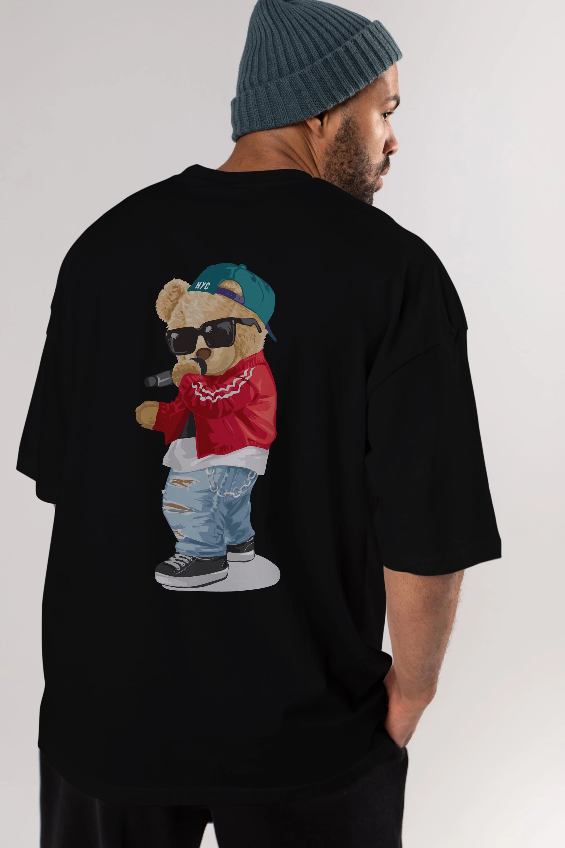 Teddy Bear Şarkıcı Arka Baskılı Oversize t-shirt Erkek Kadın Unisex %100 Pamuk