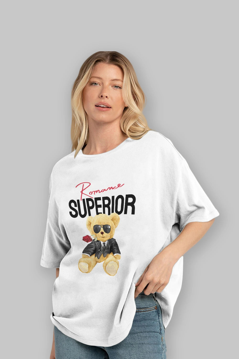 Teddy Bear Romance Superior Ön Baskılı Oversize t-shirt Erkek Kadın Unisex %100 Pamuk