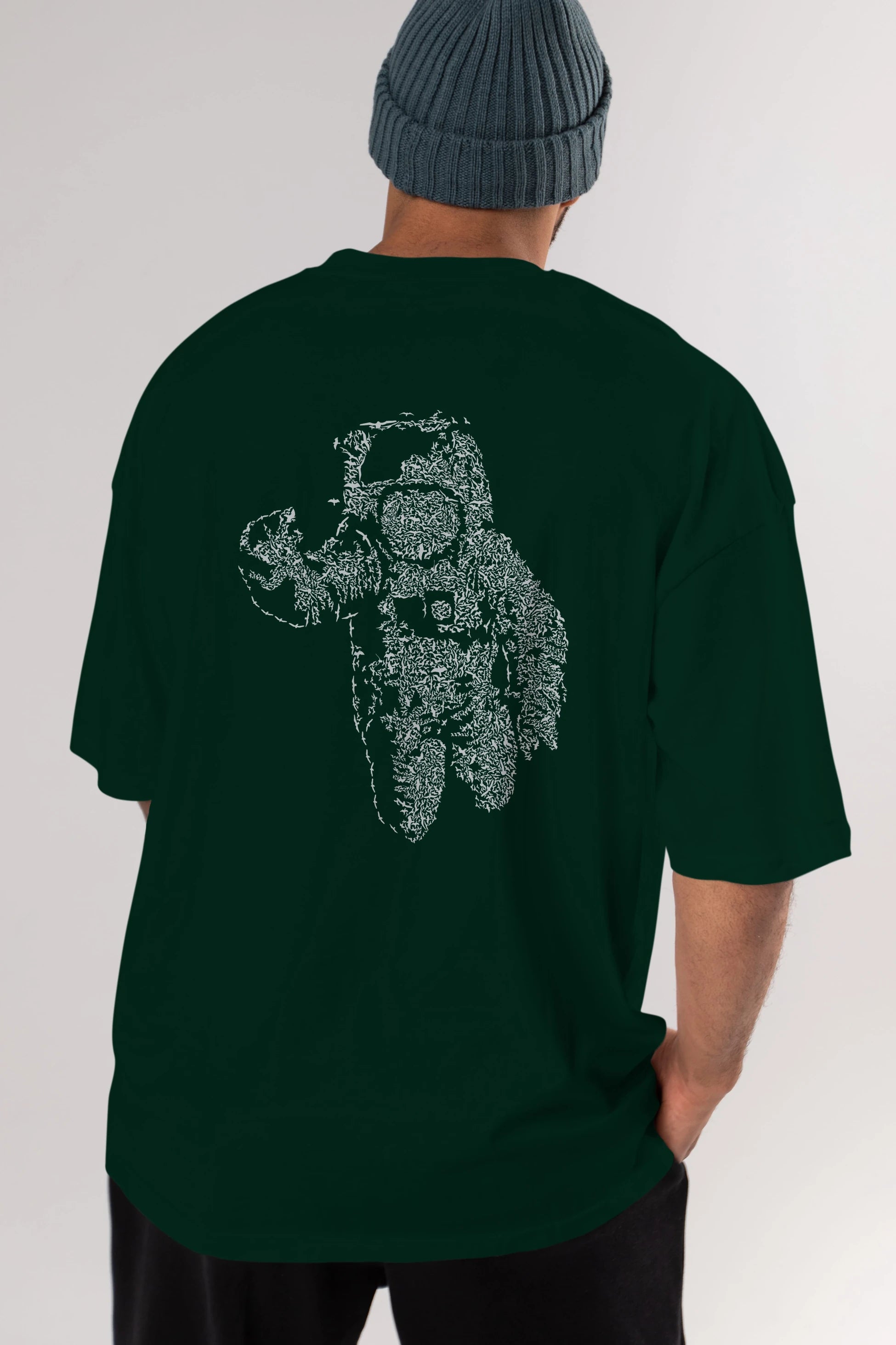 Flying Astronaut Arka Baskılı Oversize t-shirt %100 pamuk Erkek Kadın Unisex