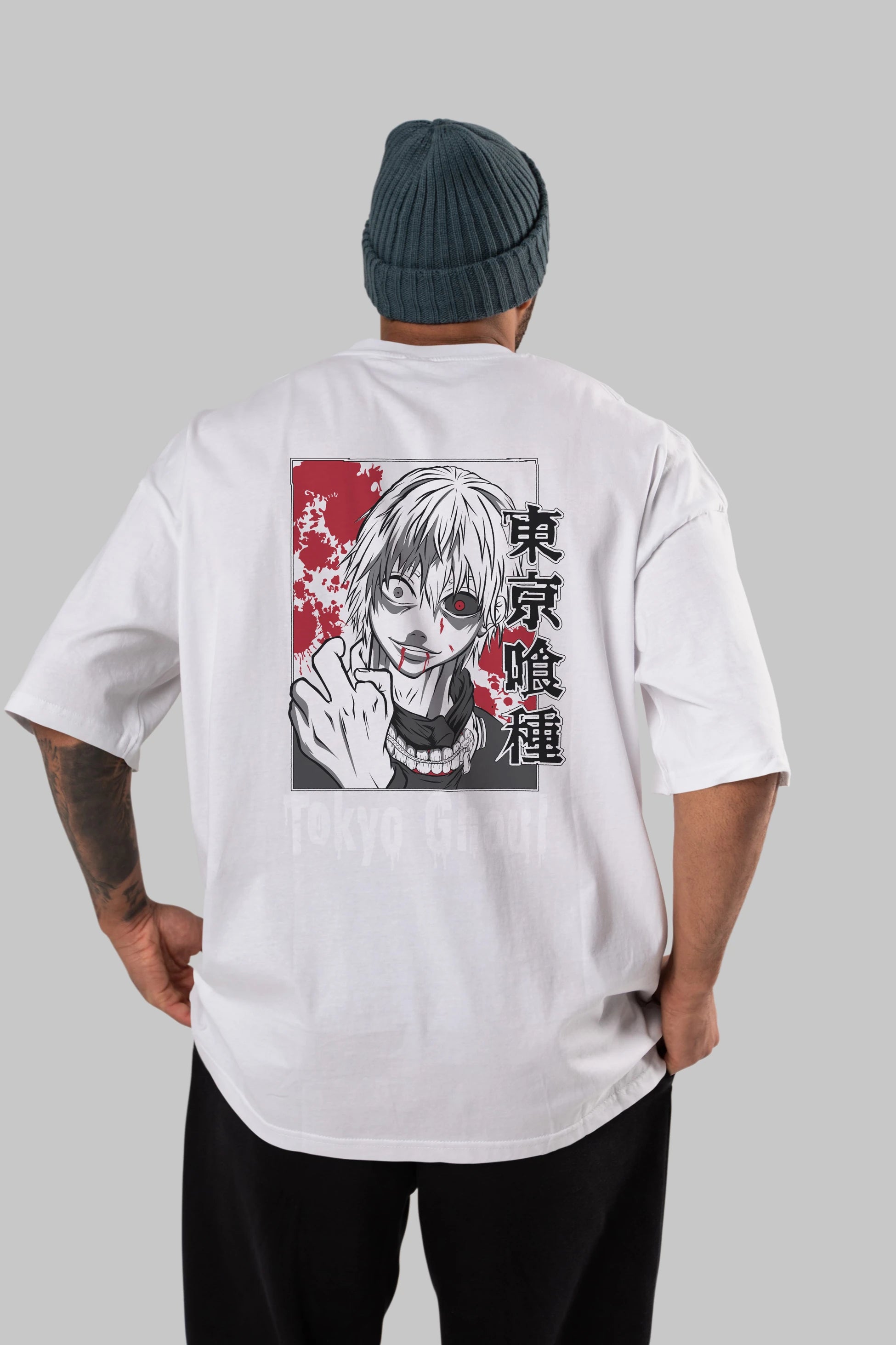 Kaneki Ken TOKYO GHOUL Anime Arka Baskılı Oversize t-shirt Erkek Kadın Unisex