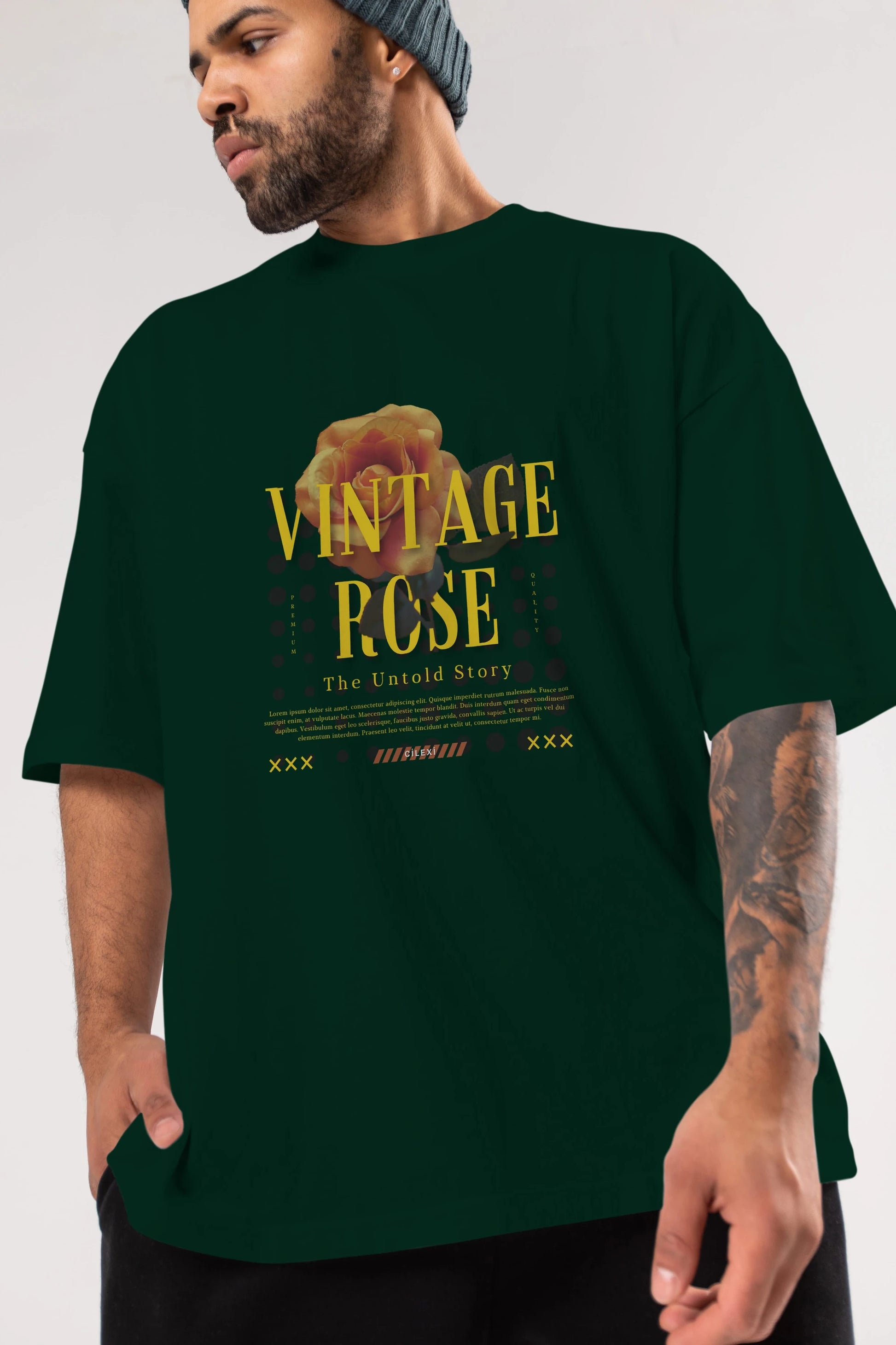 Vintage Rose Yazılı Ön Baskılı Oversize t-shirt Erkek Kadın Unisex