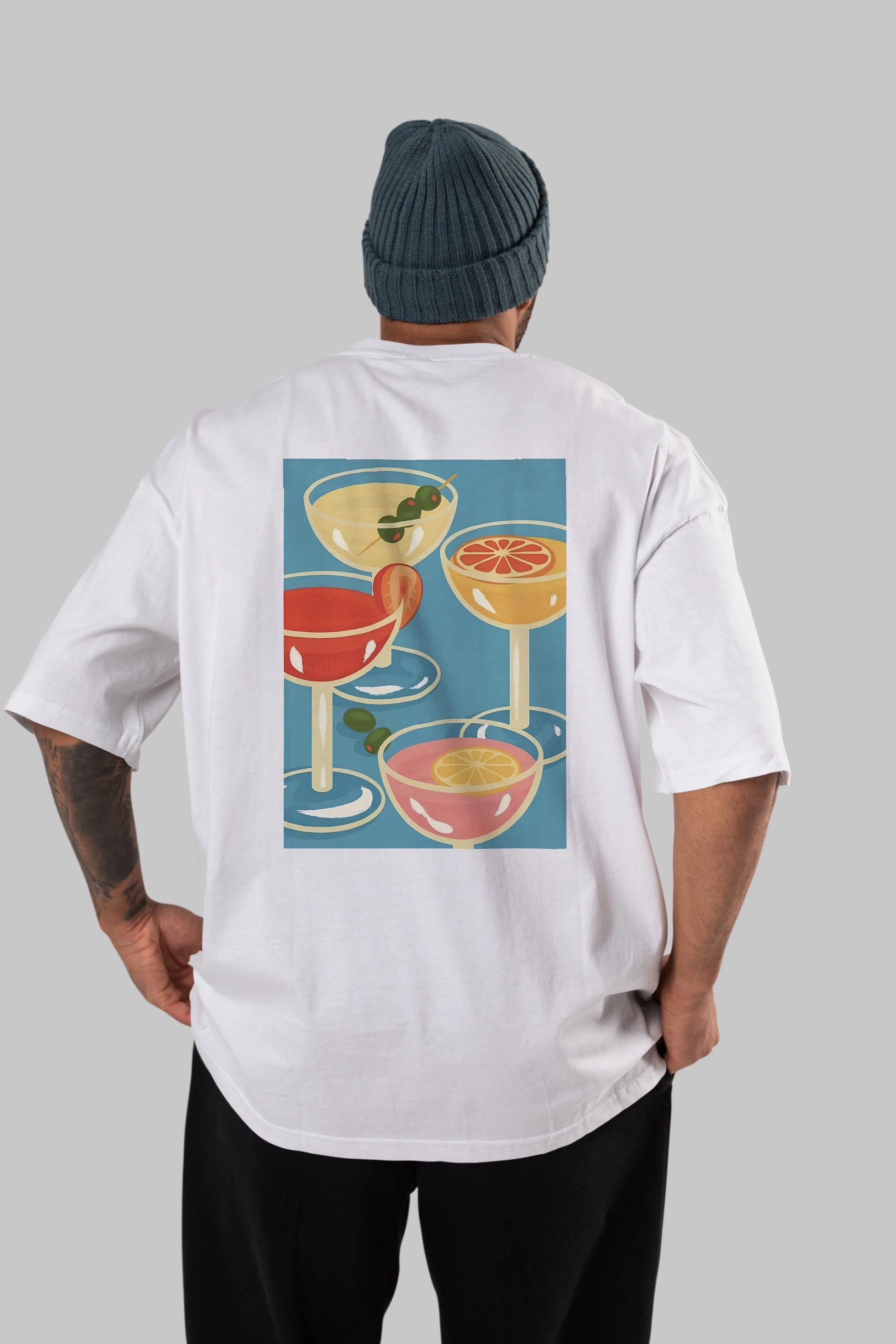 Cocktails Arka Baskılı Oversize t-shirt Erkek Kadın Unisex %100 Pamuk Bisiklet Yaka tişort