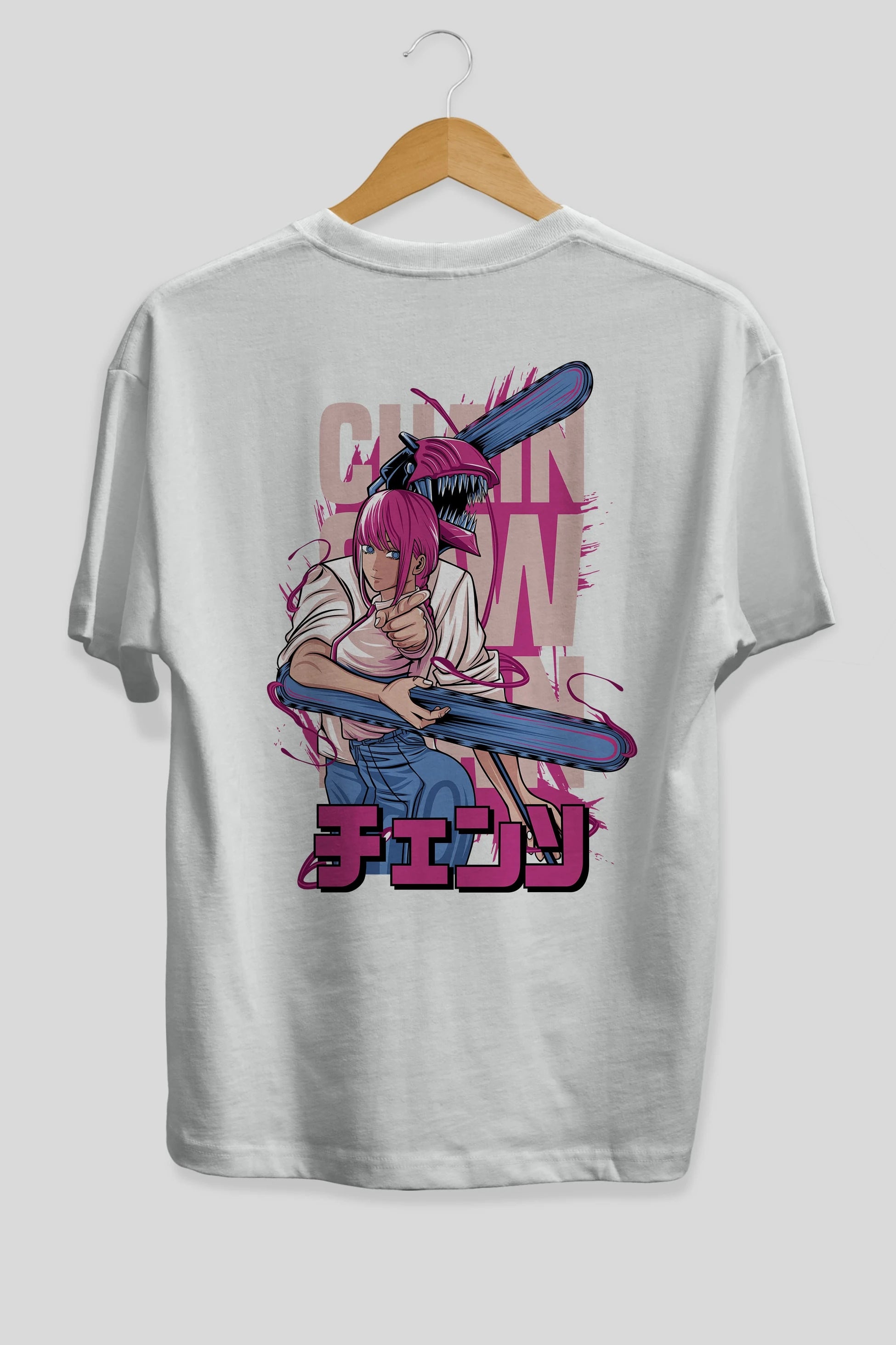 DENJI and MAKIMA Anime Arka Baskılı Oversize t-shirt Erkek Kadın Unisex