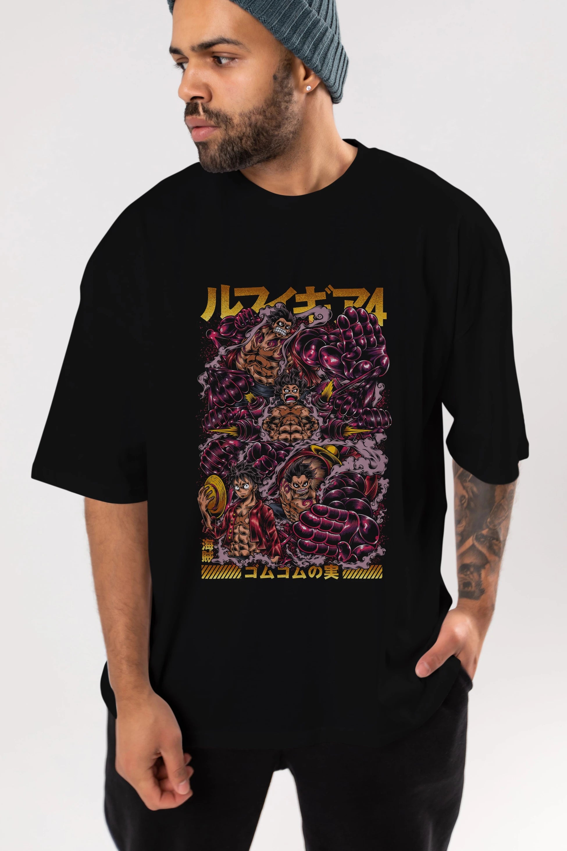 MONKEY D. LUFFY (2) Anime Ön Baskılı Oversize t-shirt %100 pamuk Erkek Kadın Unisex