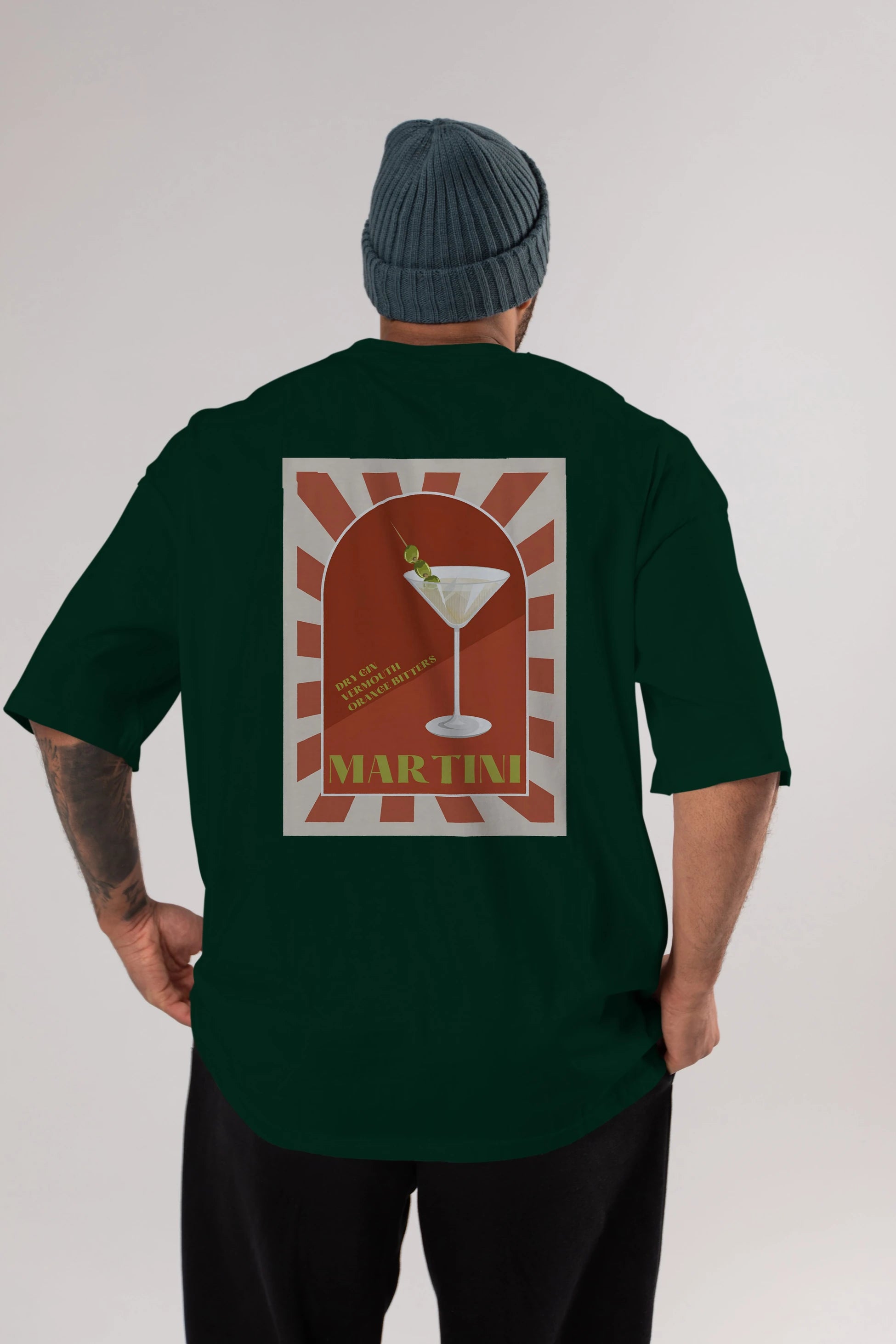 Martini 2 Arka Baskılı Oversize t-shirt Erkek Kadın Unisex %100 Pamuk Bisiklet Yaka tişort