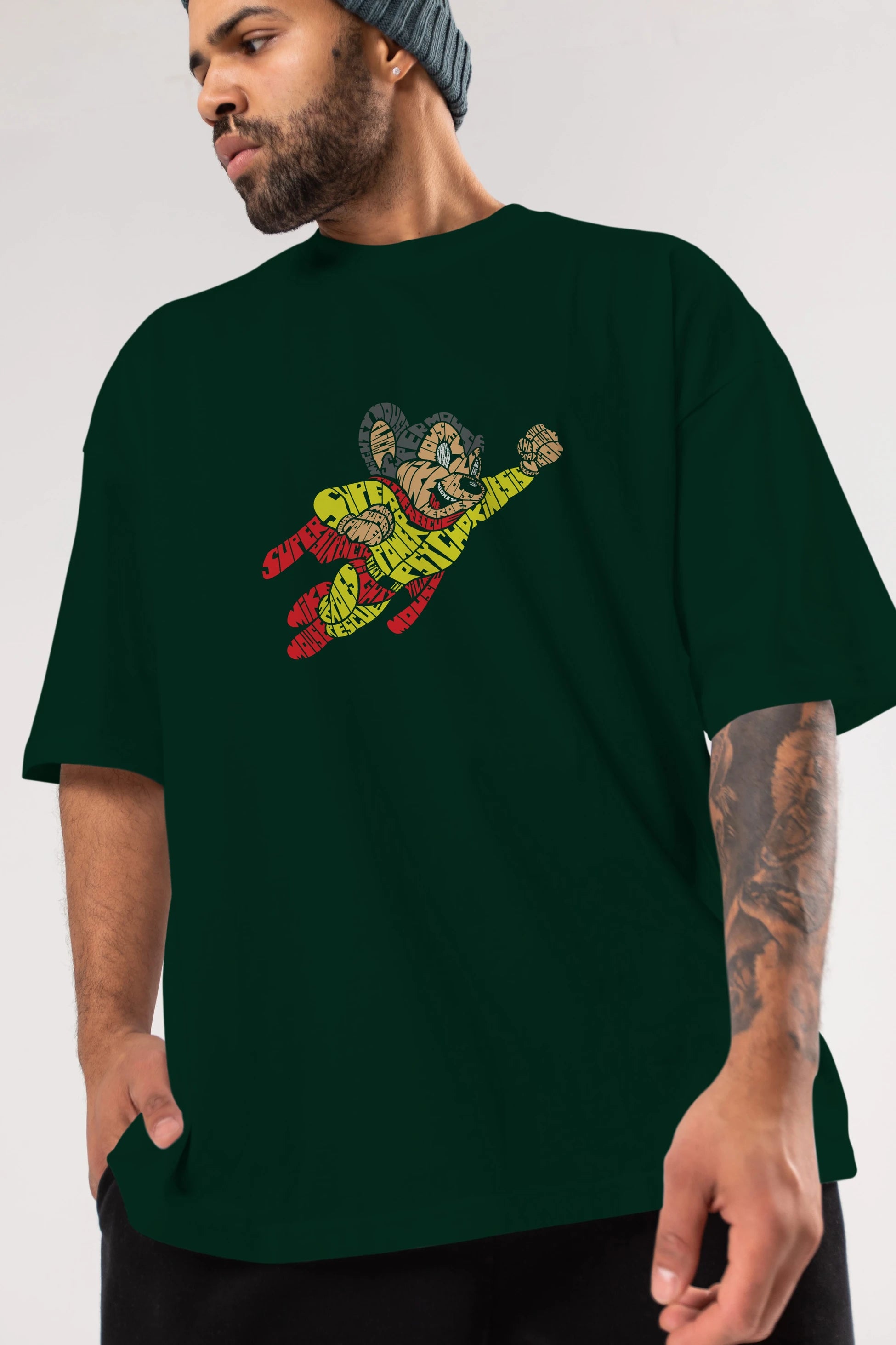 Mighty Mouse Ön Baskılı Oversize t-shirt %100 pamuk Erkek Kadın Unisex