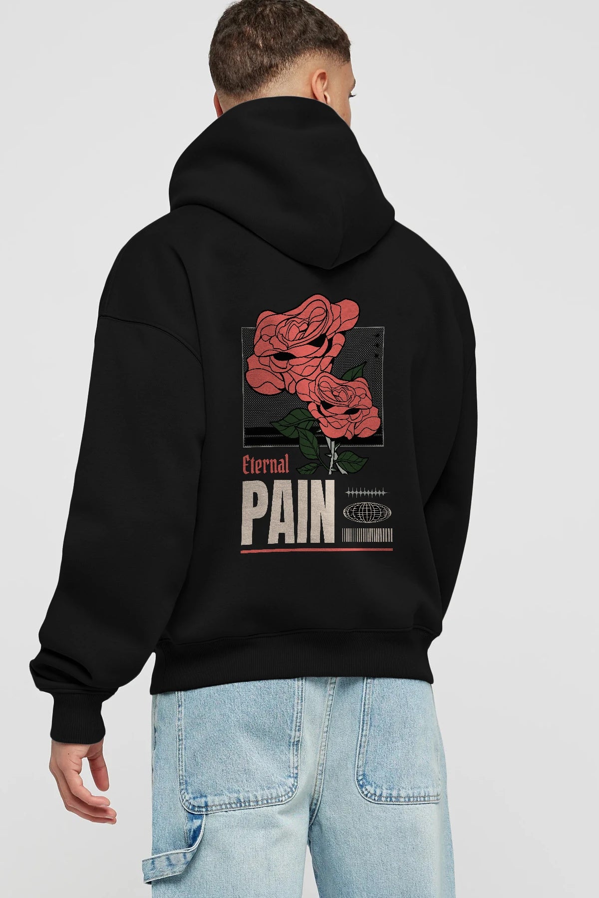 Eternal Pain Arka Baskılı Hoodie Oversize Kapüşonlu Sweatshirt Erkek Kadın Unisex
