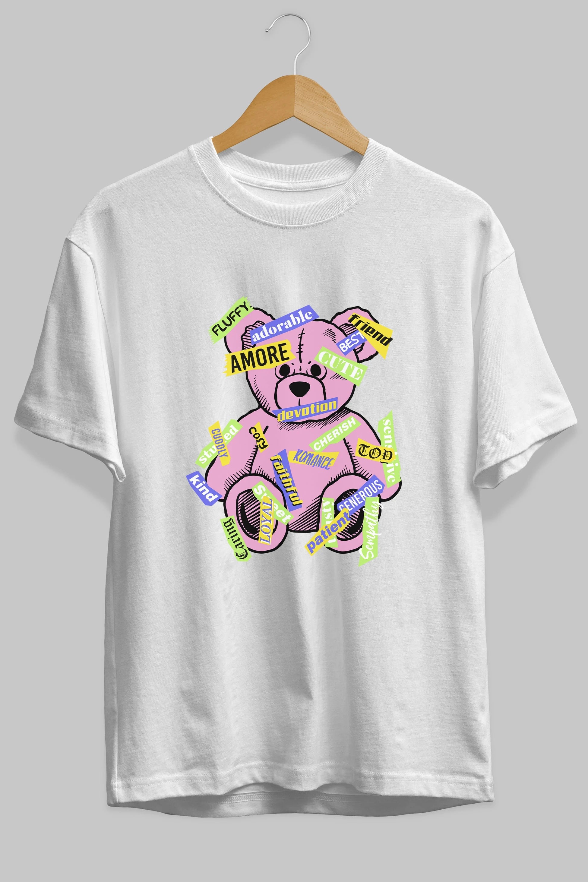 Teddy Bear Cute Ön Baskılı Oversize t-shirt Erkek Kadın Unisex