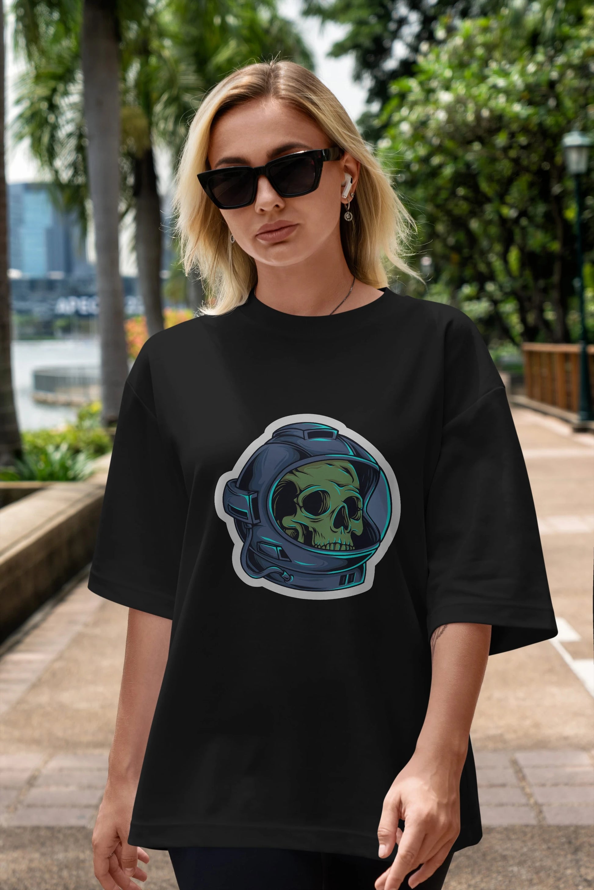 Astroskull Sticker Ön Baskılı Oversize t-shirt Erkek Kadın Unisex