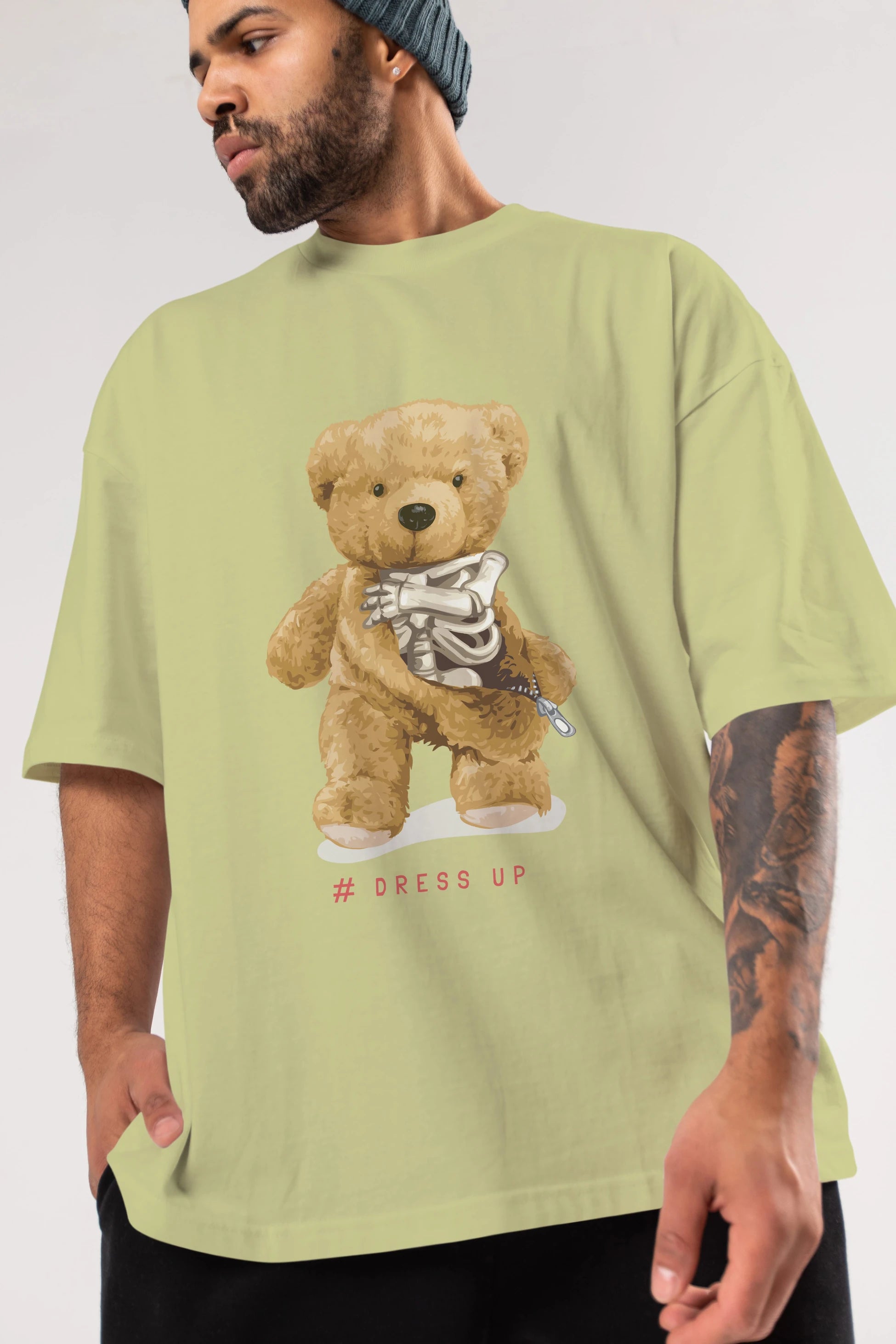 Teddy Bear Dress Up Ön Baskılı Oversize t-shirt Erkek Kadın Unisex %100 Pamuk