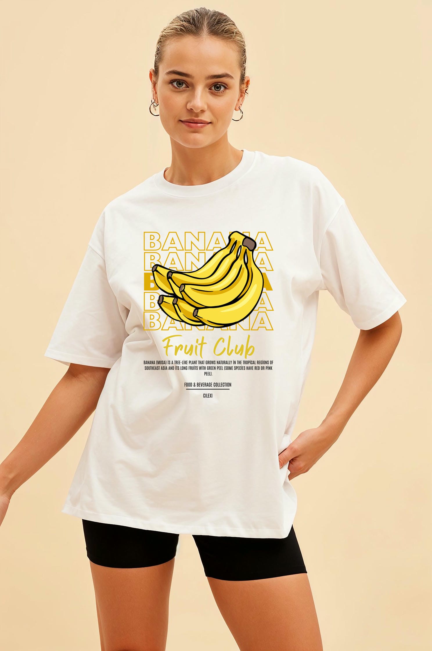 Banana Ön Baskılı Oversize t-shirt Erkek Kadın Pamuk Bisiklet Yaka tişort